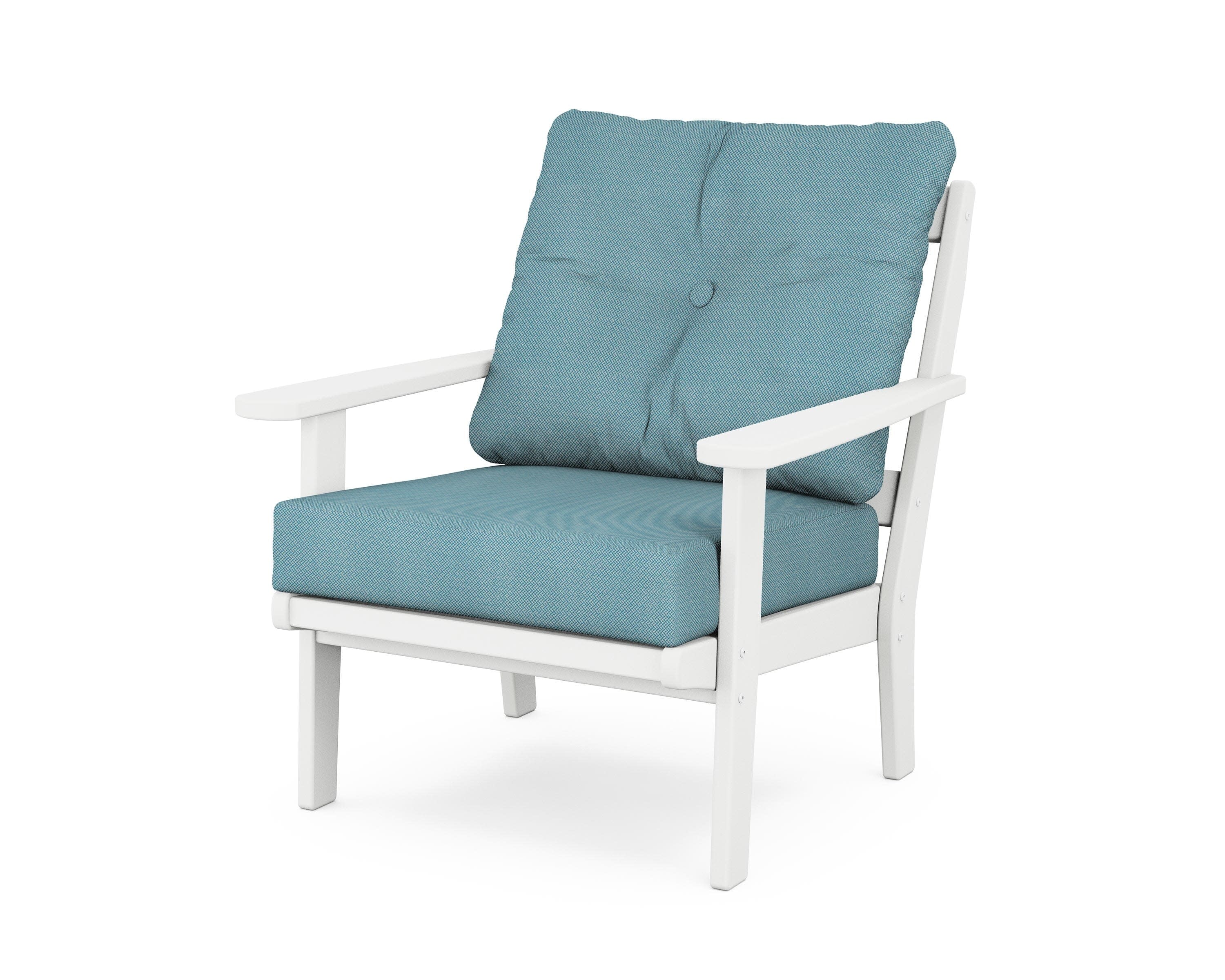 Cape Cod Deep Seating Chair in Classic White / Lattice Sky Blue