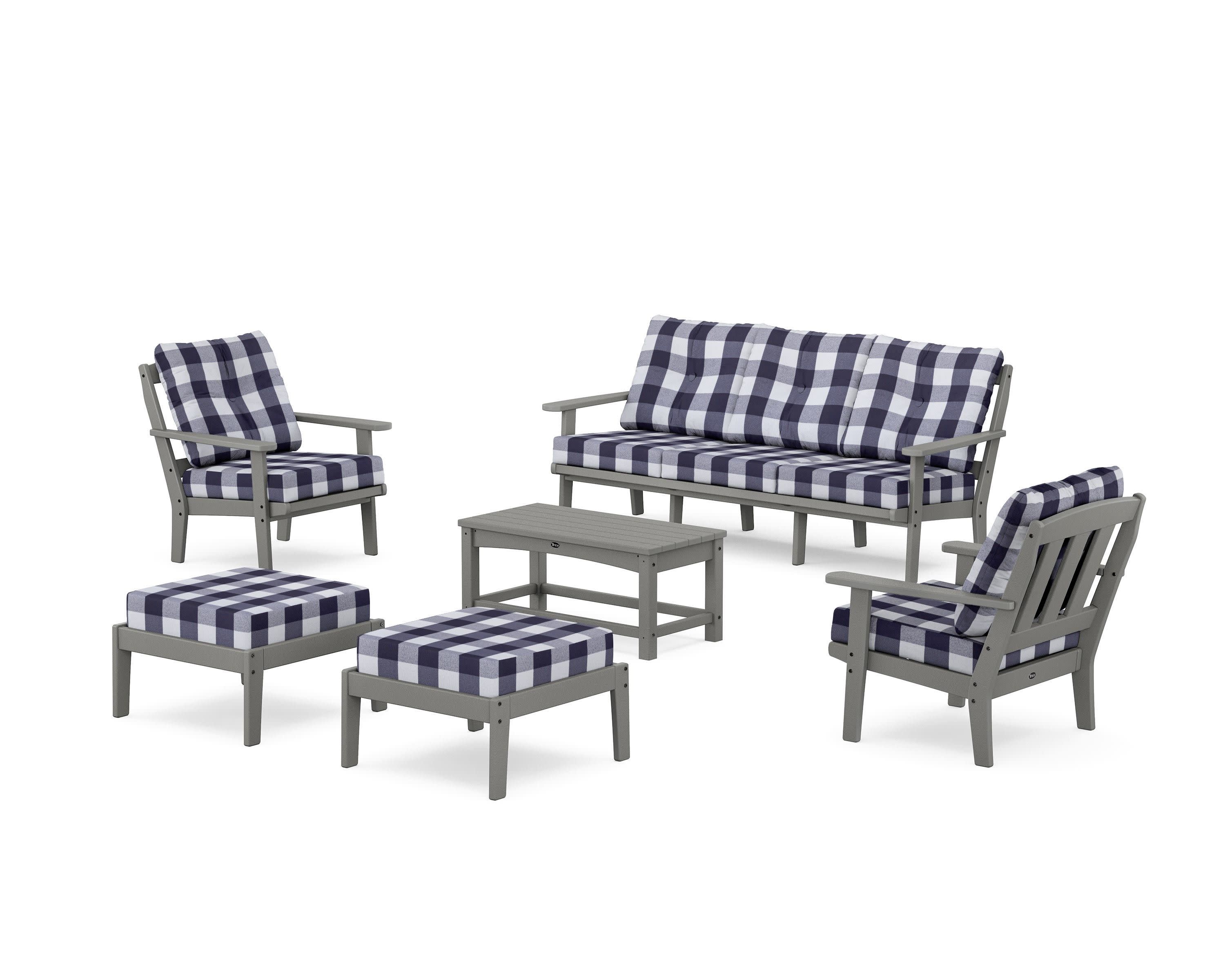 Cape Cod 6-Piece Lounge Sofa Set in Stepping Stone / Buffalo Plaid Navy