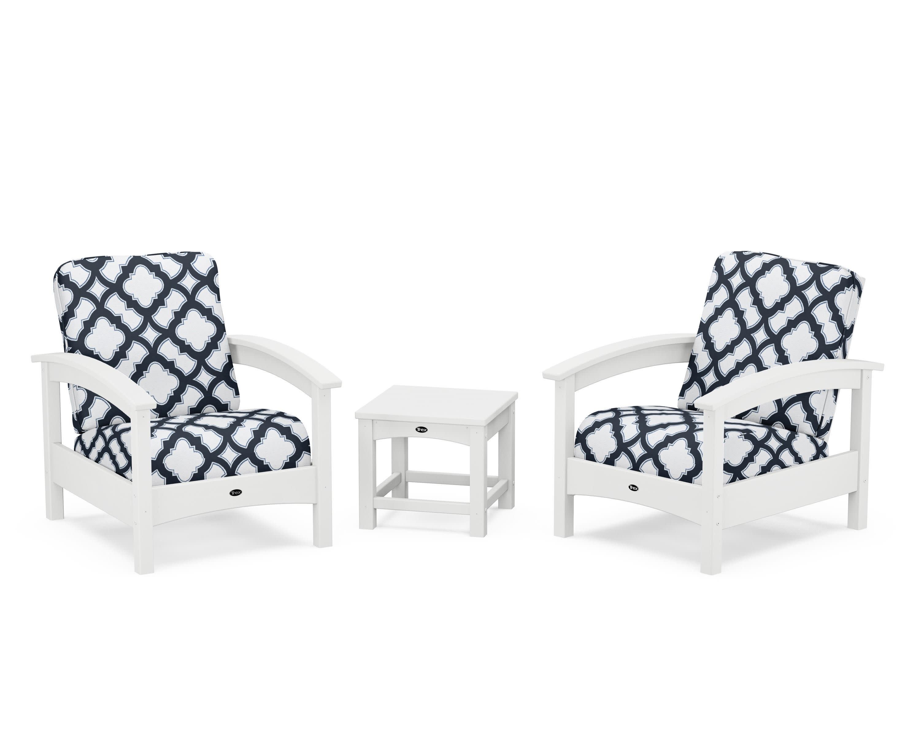 Rockport Club 3-Piece Deep Seating Conversation Set in Classic White / Trellis Marine Indigo