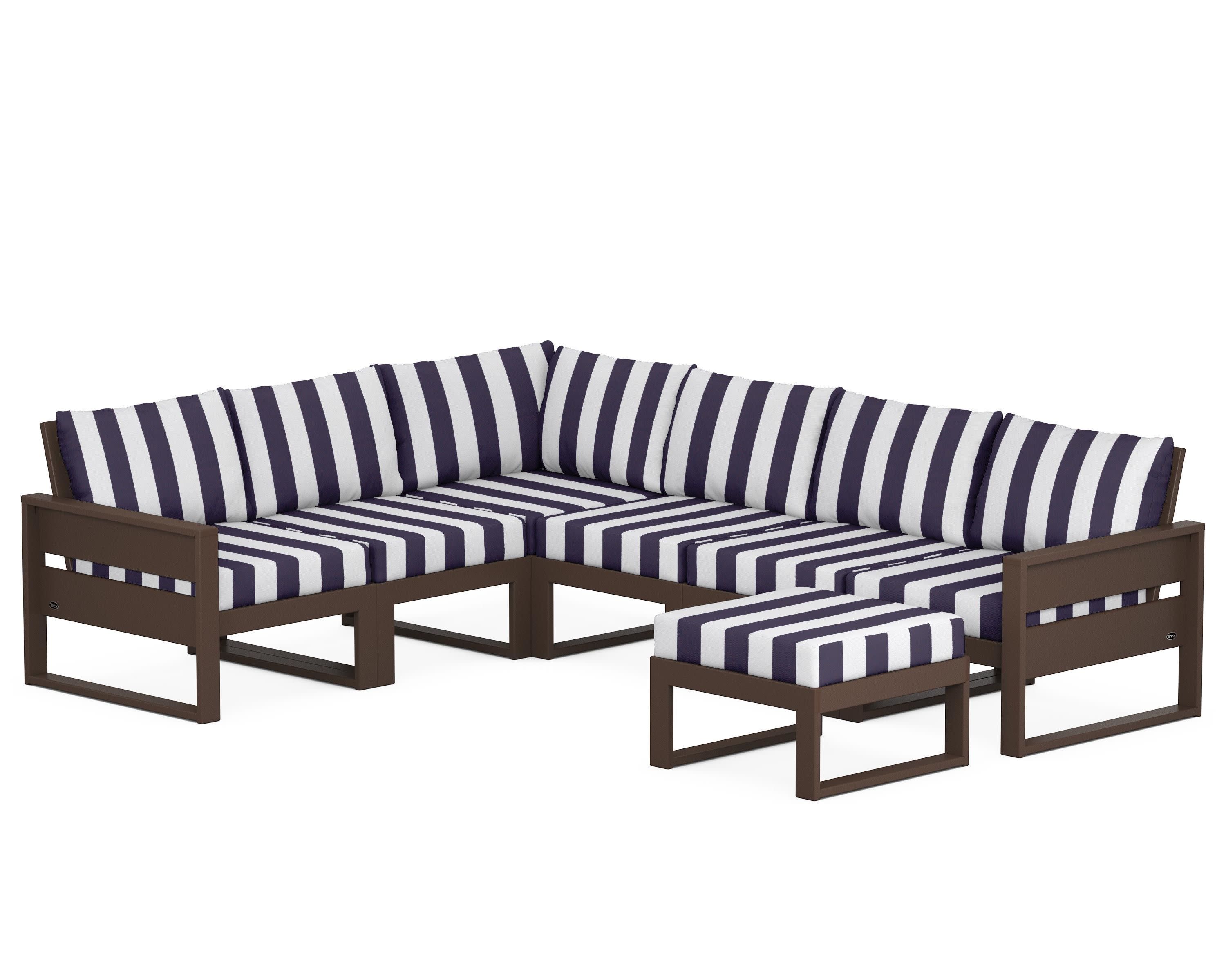 Eastport 6-Piece Sectional with Ottoman in Vintage Lantern / Cabana Stripe Navy