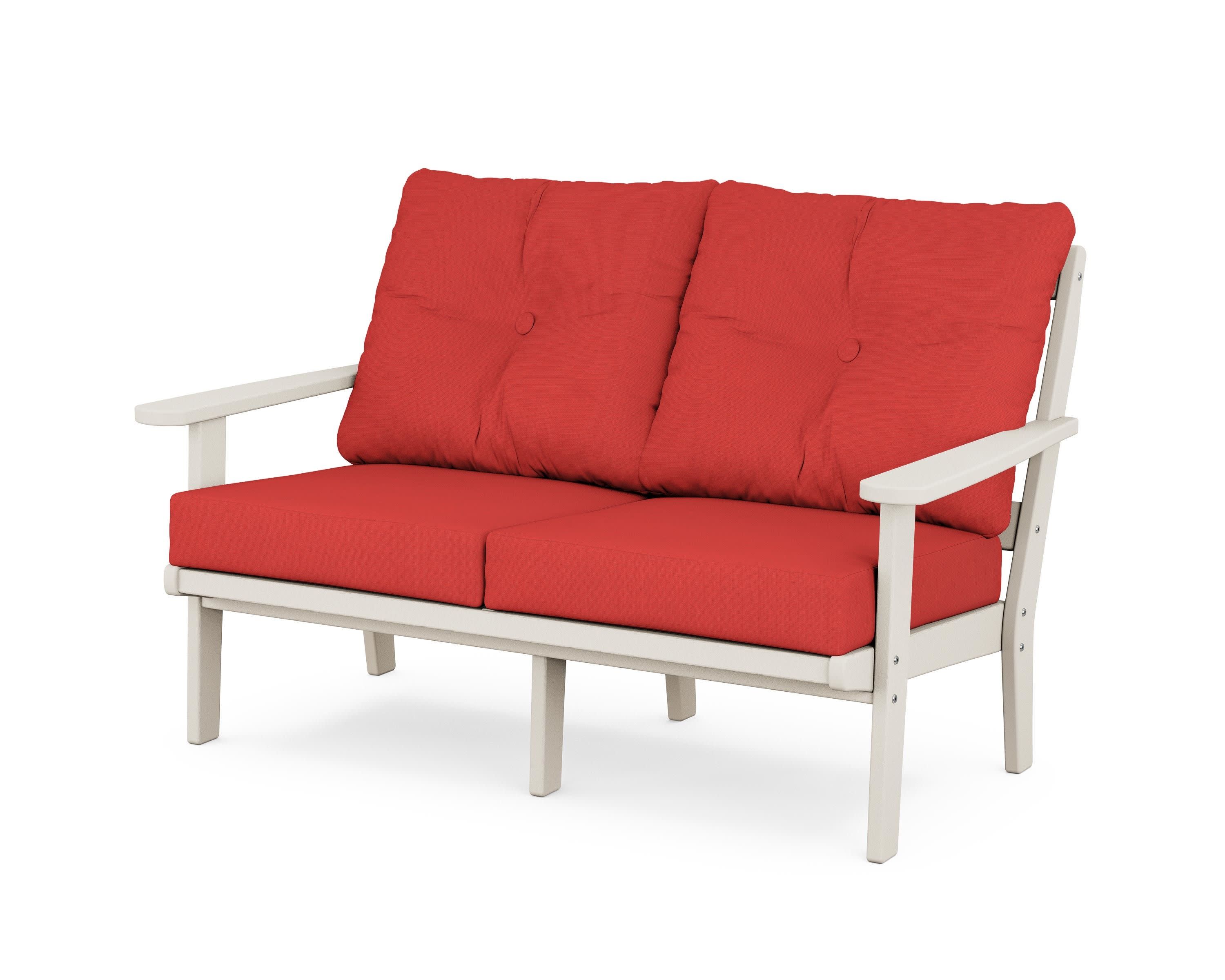 Cape Cod Deep Seating Loveseat in Sand Castle / Crimson Linen