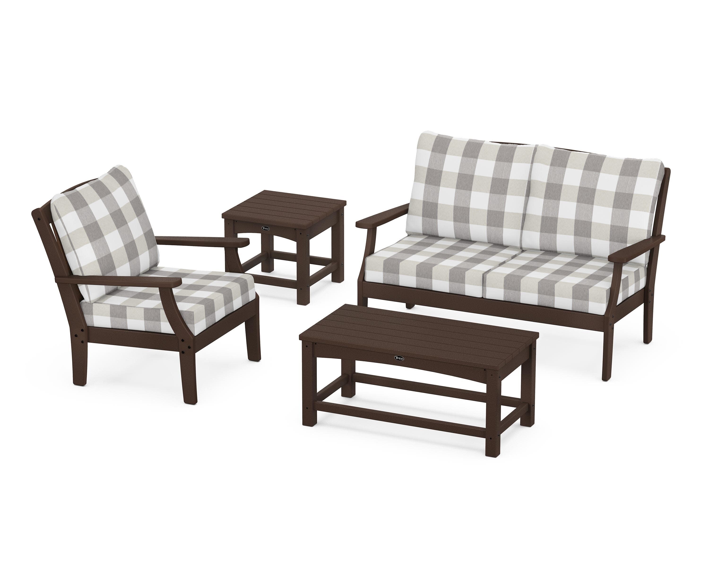 Yacht Club 4-Piece Deep Seating Set in Vintage Lantern / Buffalo Plaid Grey Mist