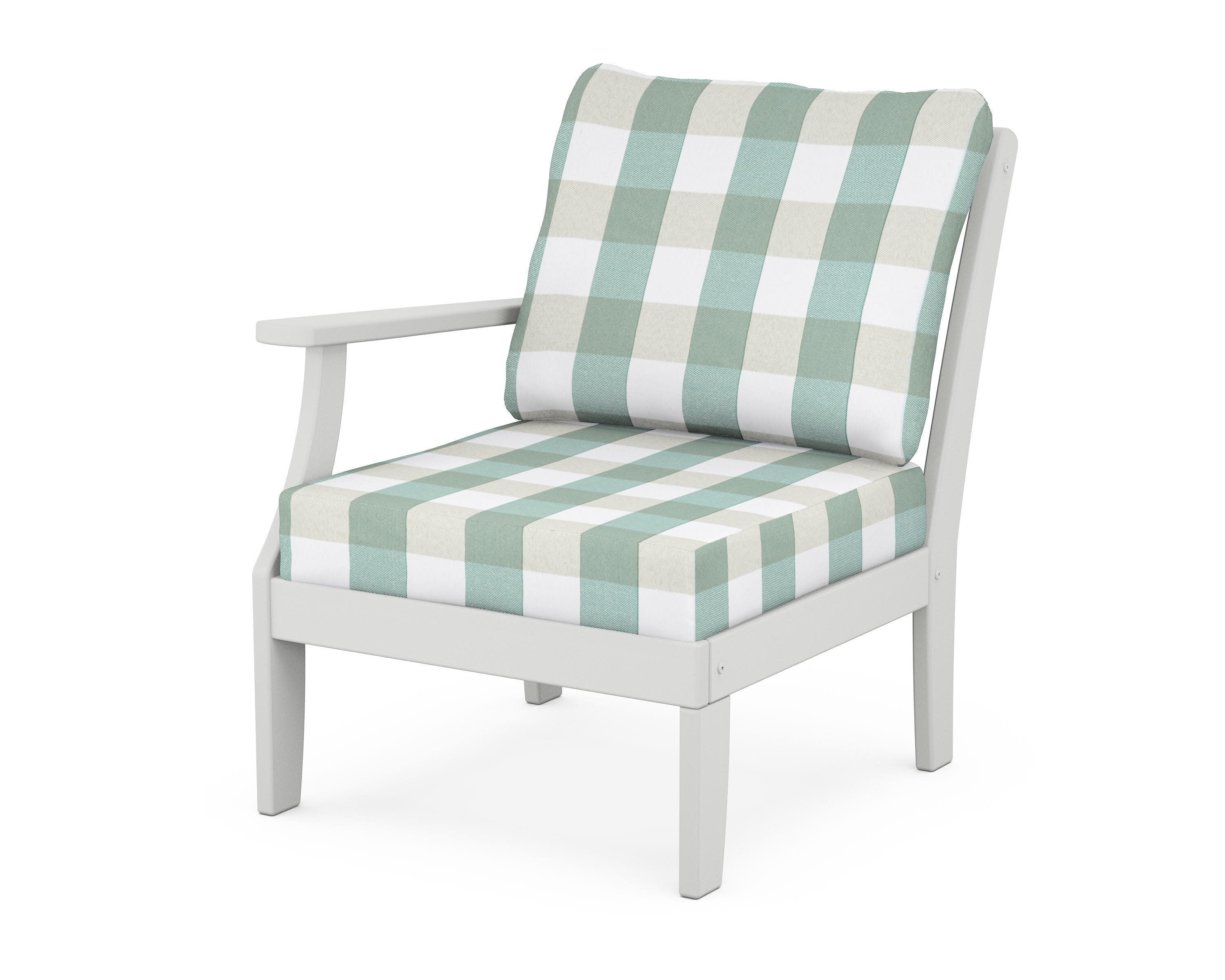 Yacht Club Modular Left Arm Chair in Classic White / Buffalo Plaid Glacier Spa