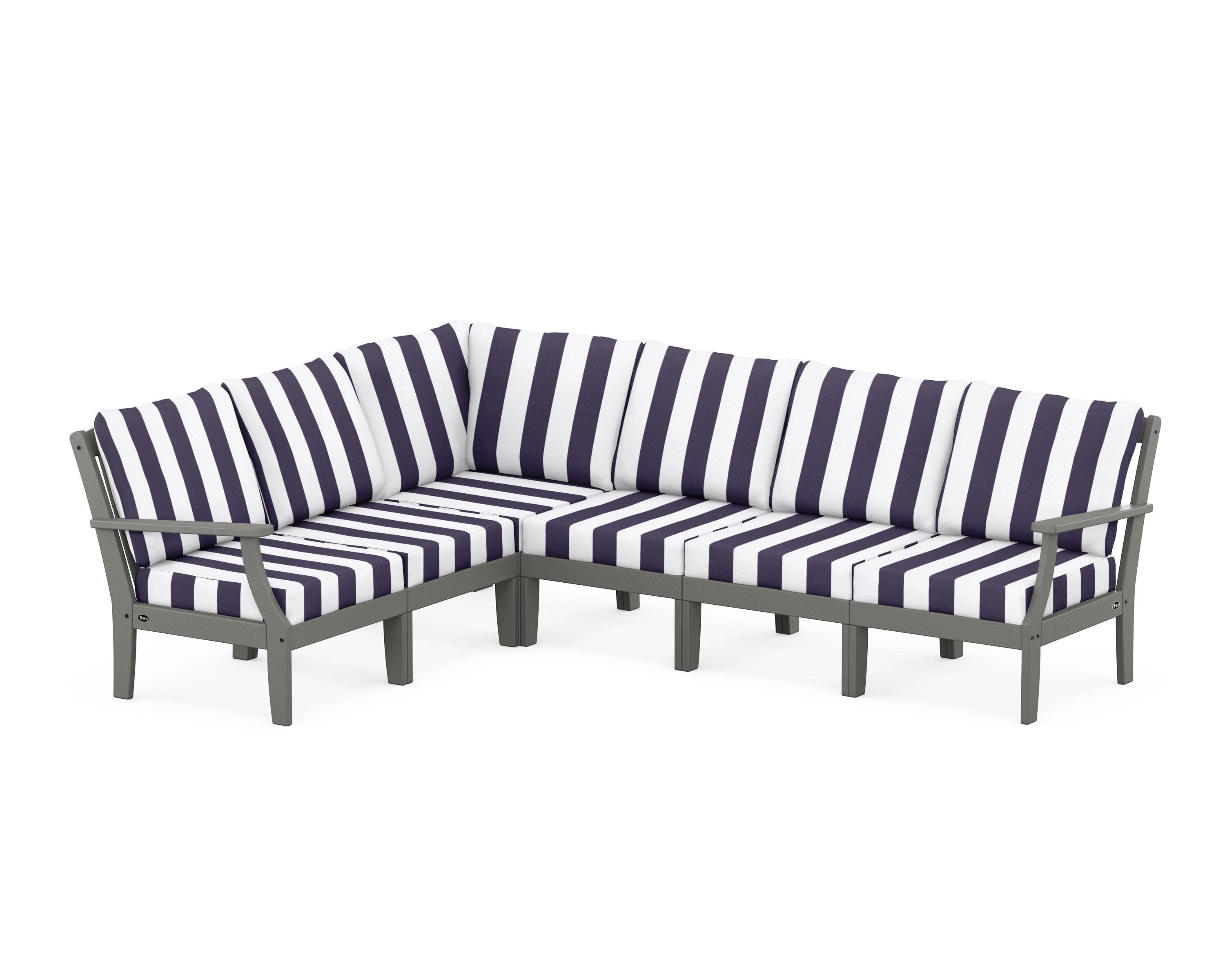Yacht Club Modular 6-Piece Deep Seating Set in Stepping Stone / Cabana Stripe Navy