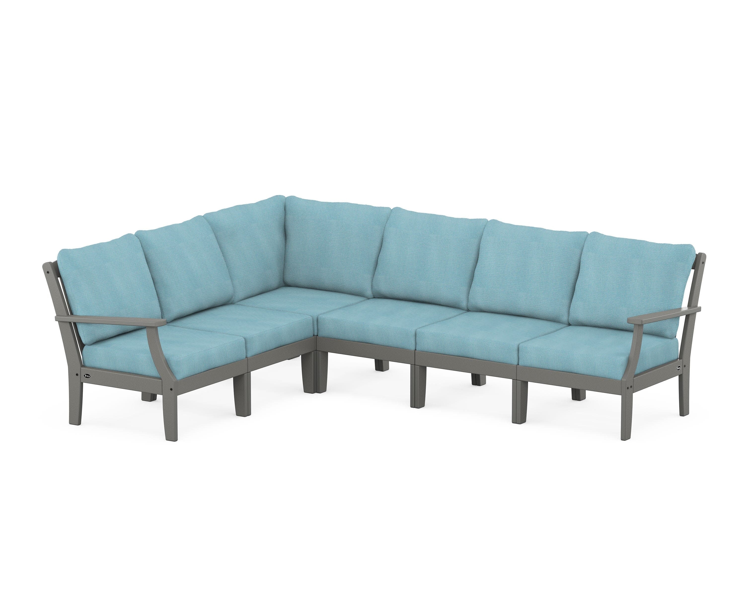 Yacht Club Modular 6-Piece Deep Seating Set in Stepping Stone / Lattice Sky Blue