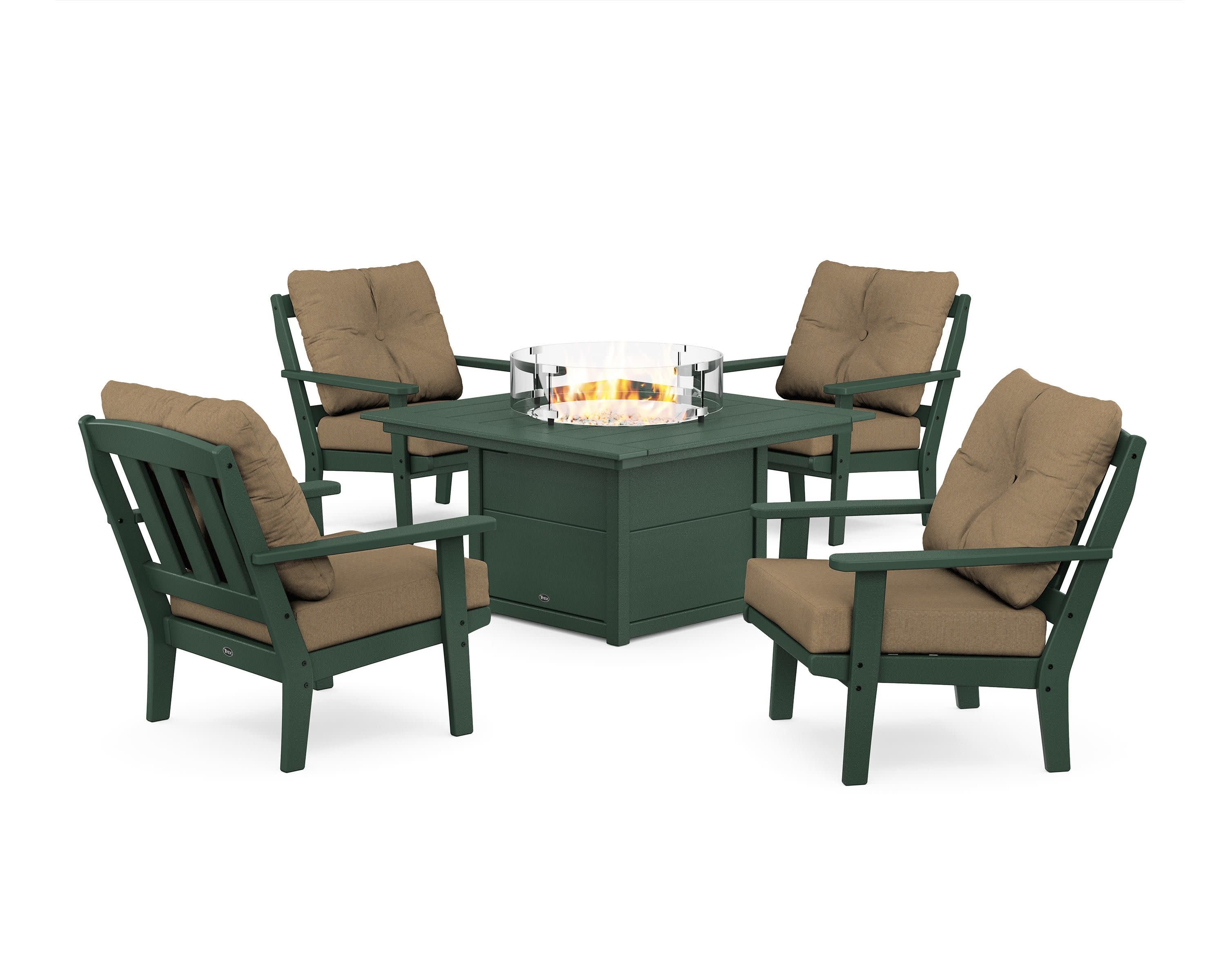 Cape Cod 5-Piece Deep Seating Set with Fire Pit Table in Rainforest Canopy / Sesame