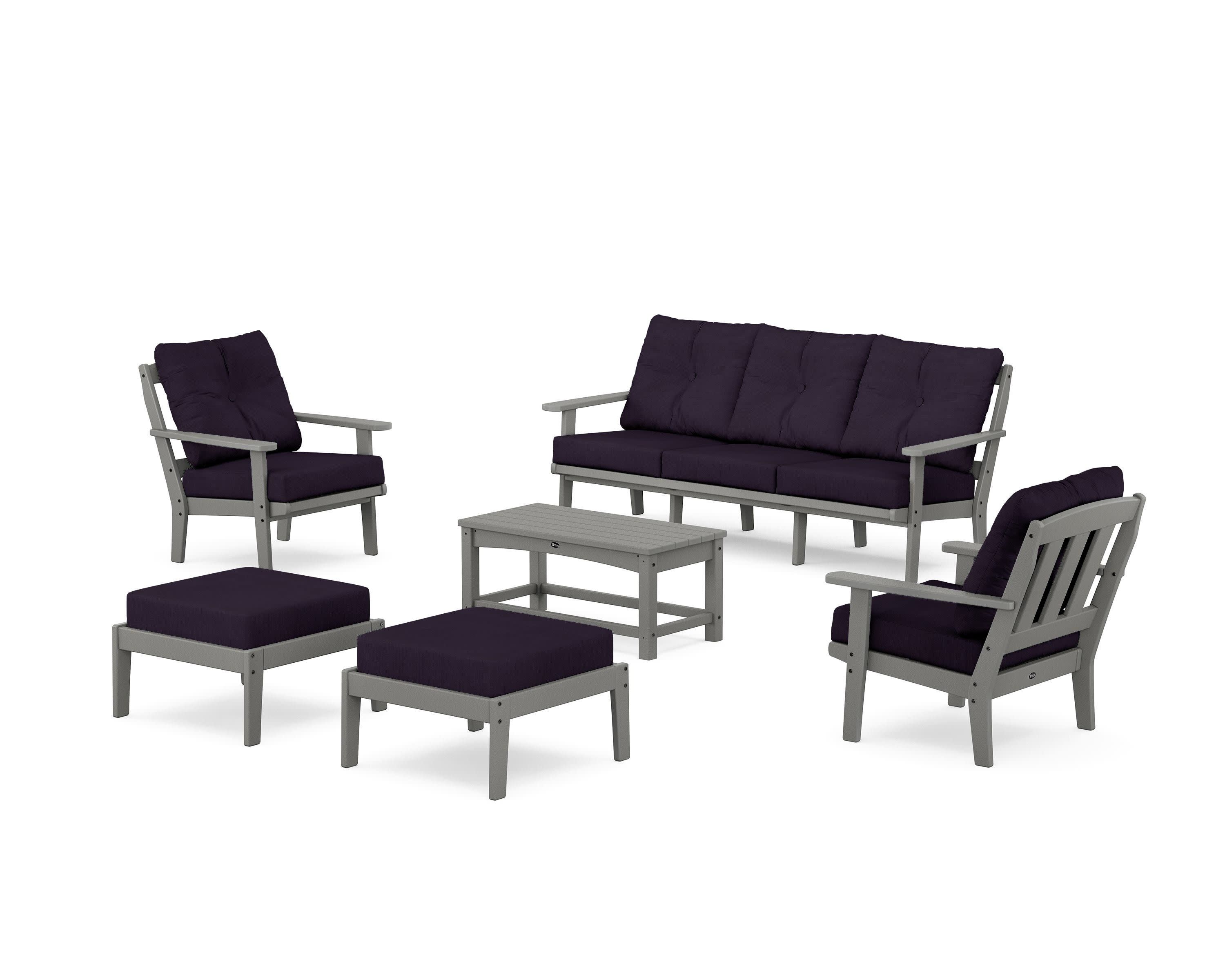 Cape Cod 6-Piece Lounge Sofa Set in Stepping Stone / Navy Linen