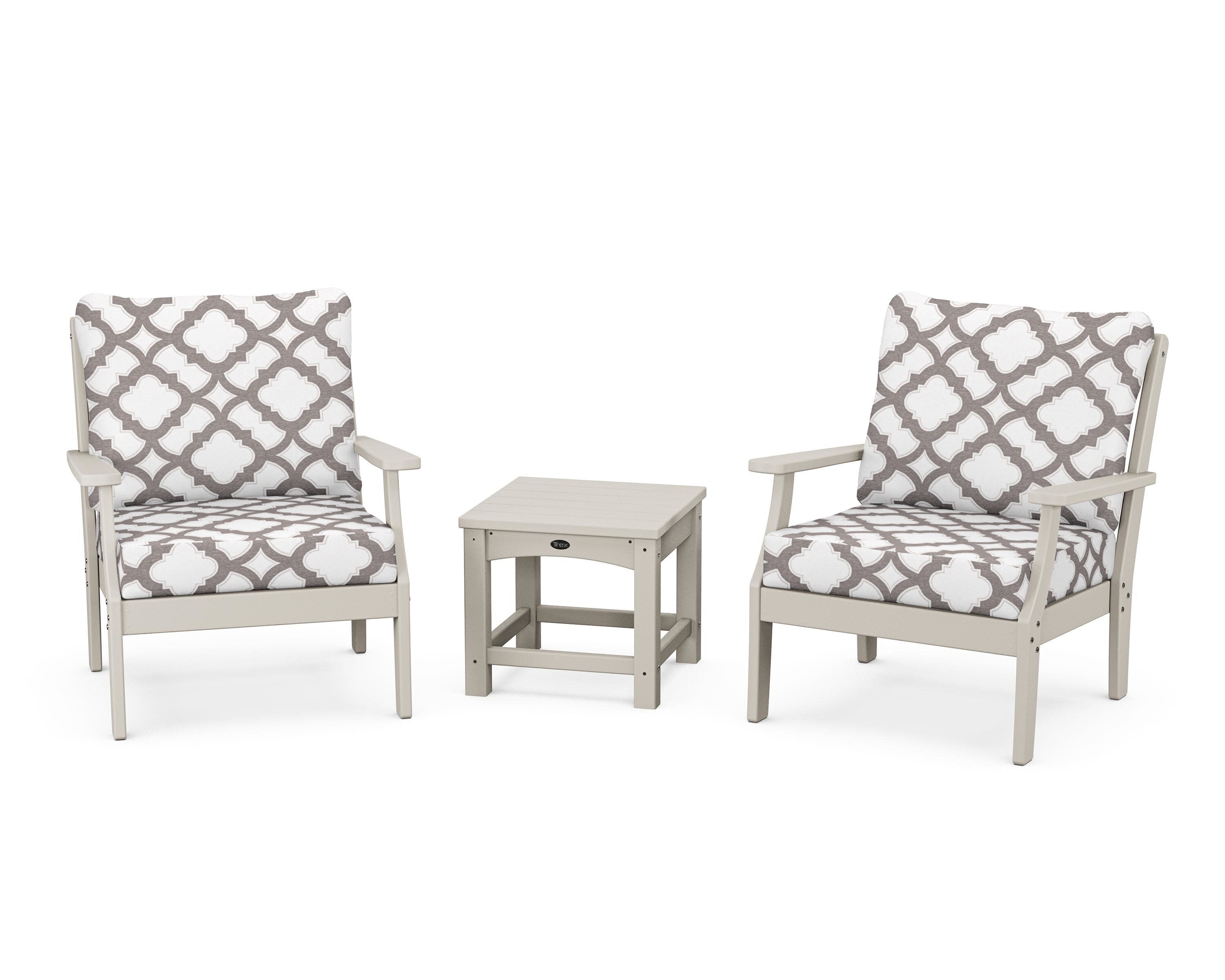 Yacht Club 3-Piece Deep Seating Set in Sand Castle / Trellis Grey Mist