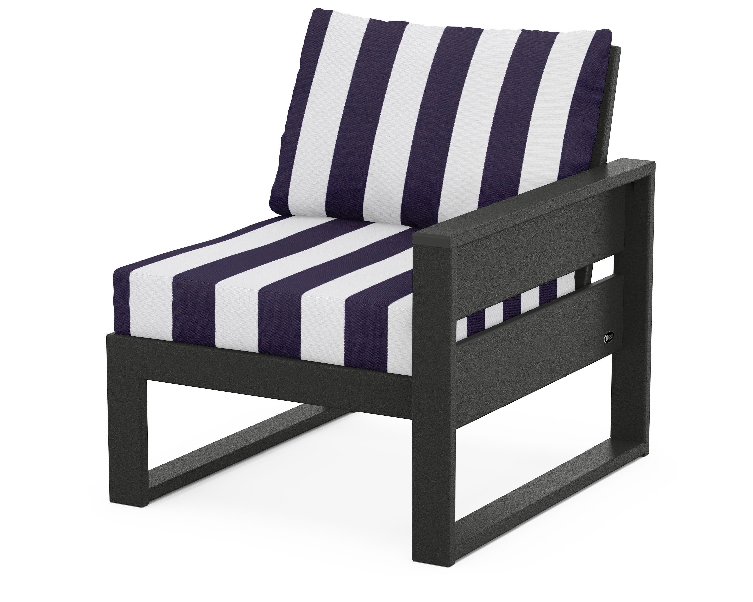 Eastport Modular Right Arm Chair in Charcoal Black / Cabana Stripe Navy