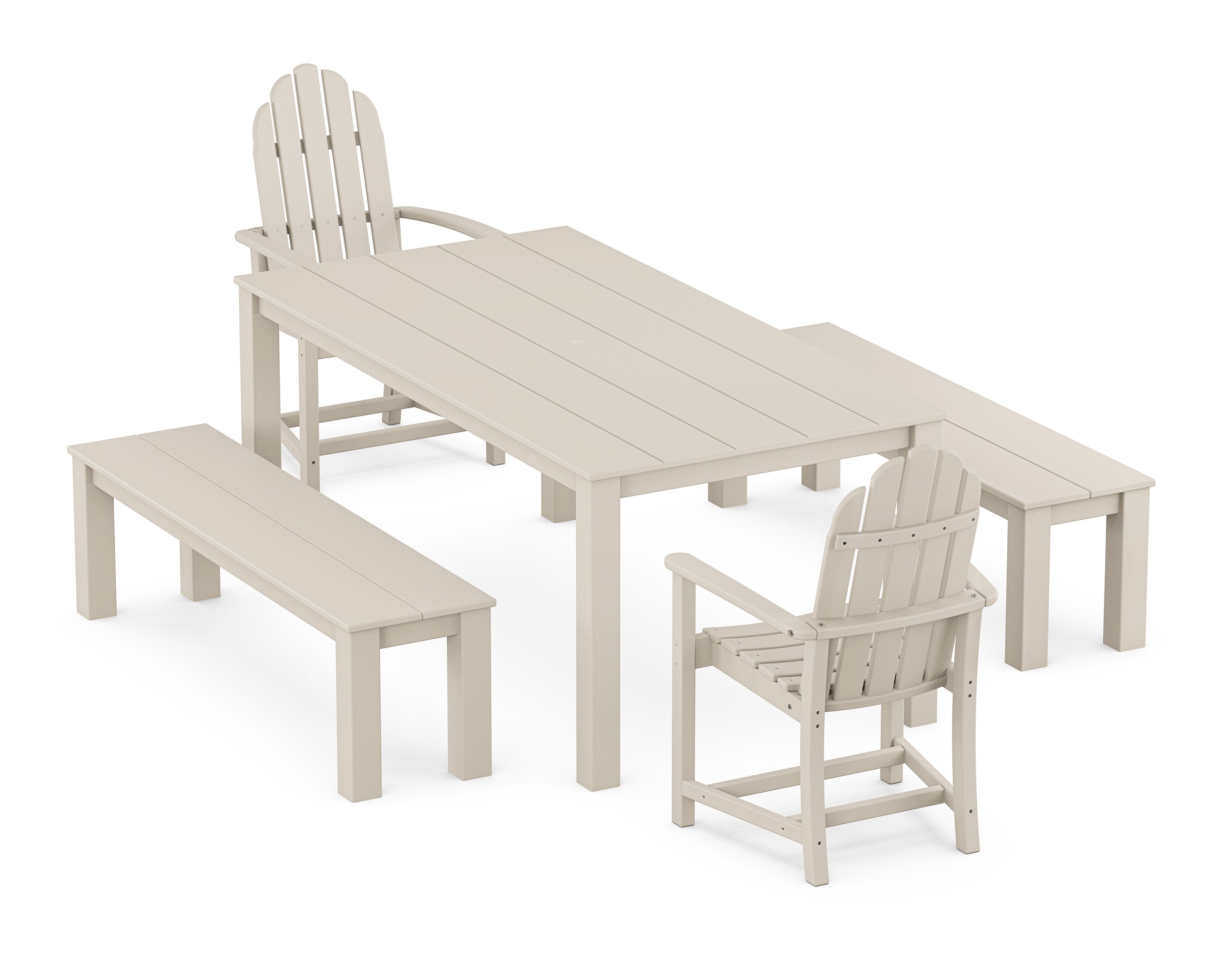 Cape Cod Adirondack 5-Piece Parsons Dining Set with Benches in Sand Castle