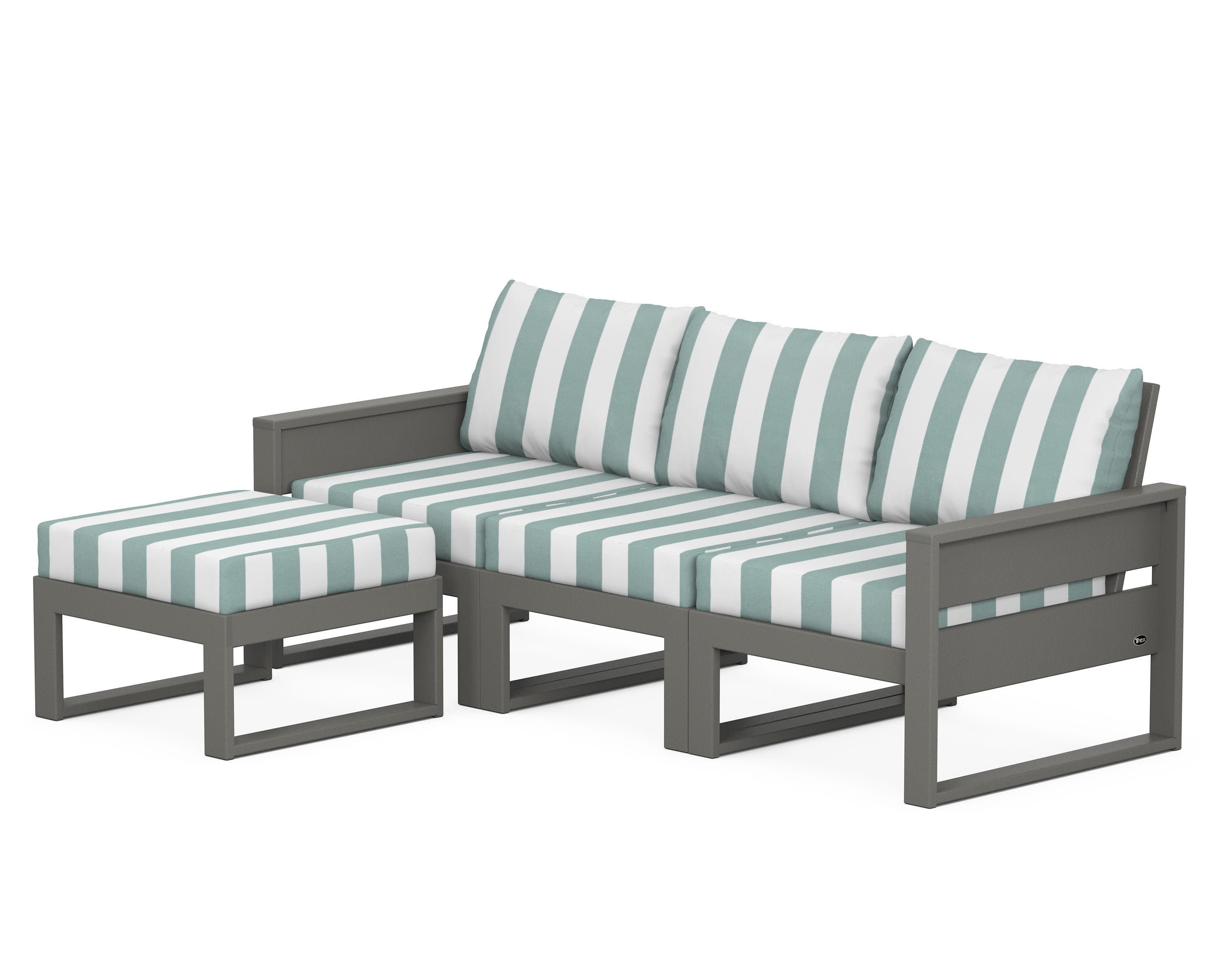 Eastport 4- Piece Sectional with Ottoman in Stepping Stone / Cabana Stripe Glacier Spa