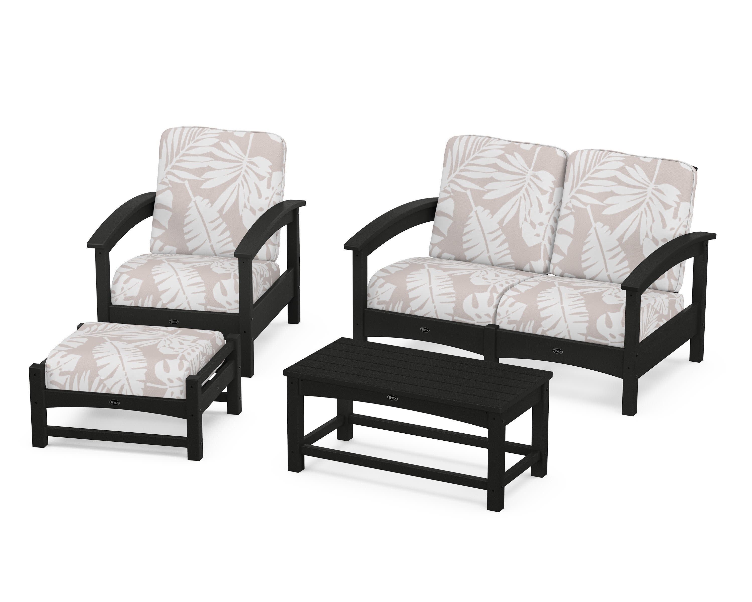 Rockport 4-Piece Deep Seating Conversation Group in Charcoal Black / Leaf Dune Burlap