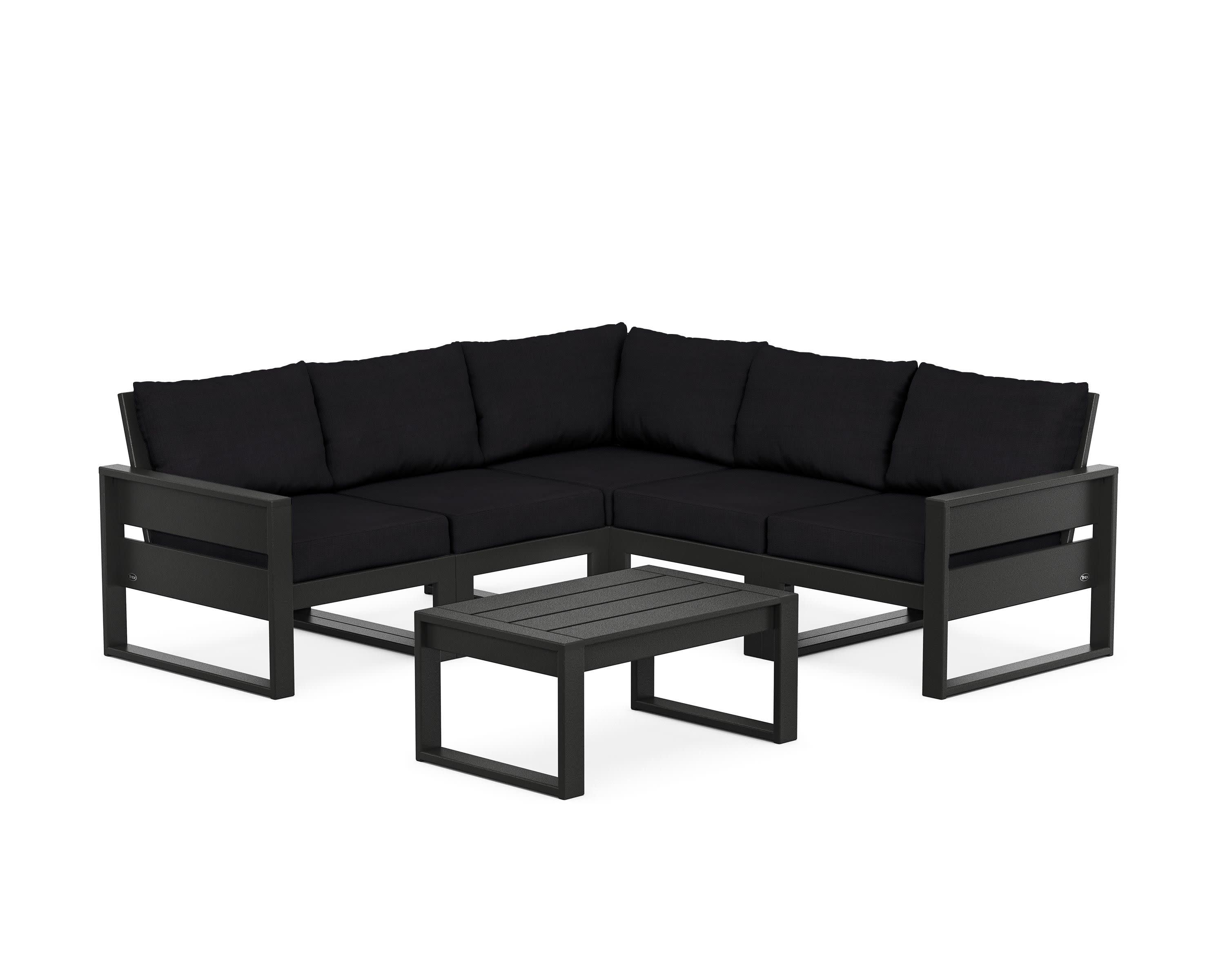 Eastport 6-Piece Deep Seating Sectional + Coffee Table Set in Charcoal Black / Midnight Linen