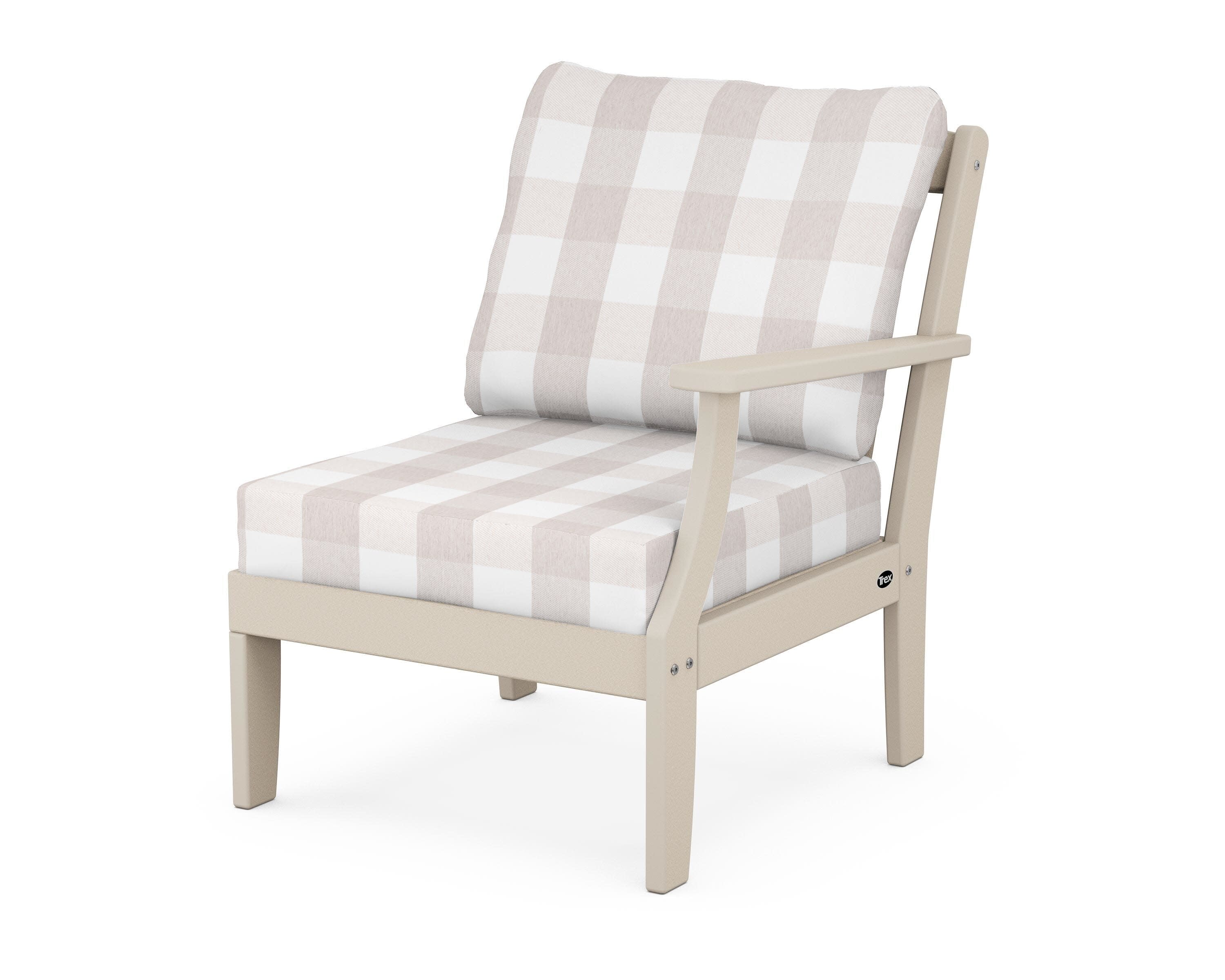 Yacht Club Modular Right Arm Chair in Sand Castle / Buffalo Plaid Dune Burlap