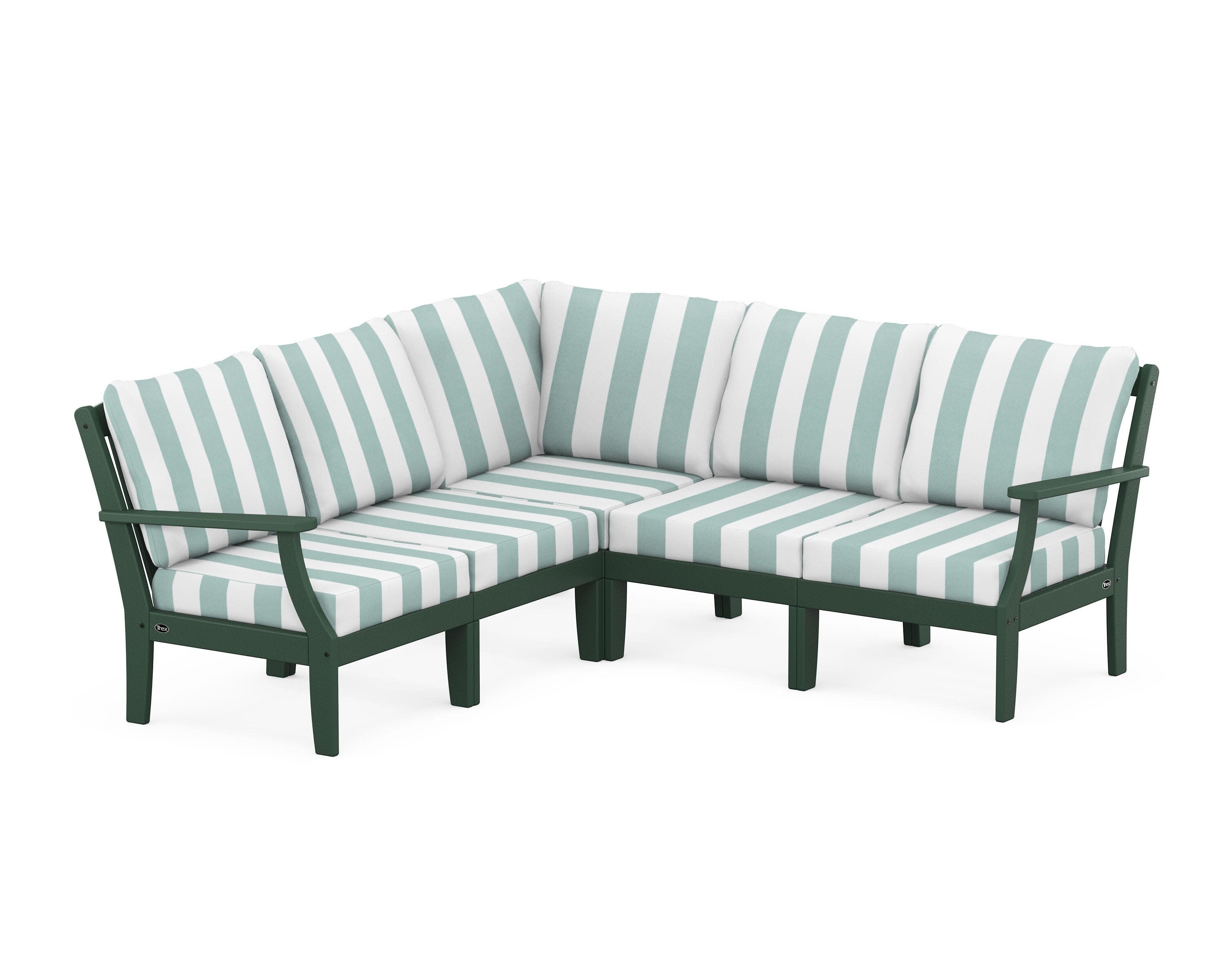 Yacht Club Modular 5-Piece Deep Seating Set in Rainforest Canopy / Cabana Stripe Glacier Spa