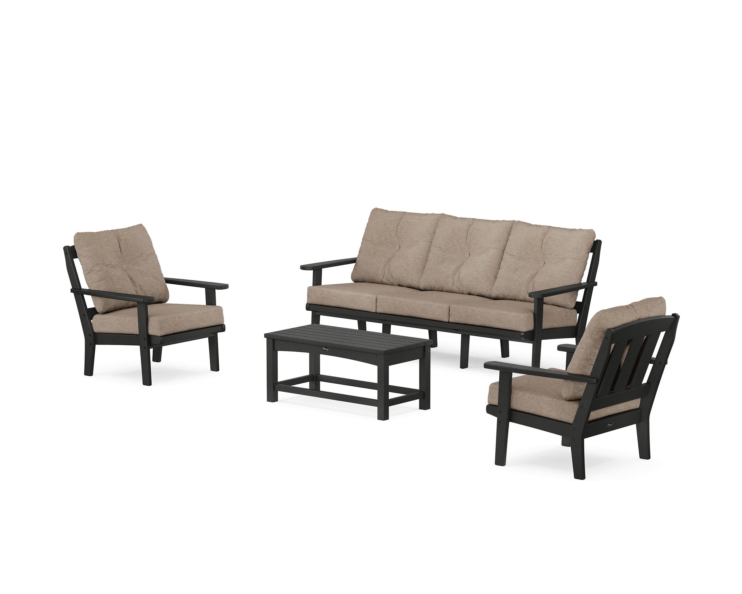 Cape Cod 4-Piece Deep Seating Set with Sofa in Charcoal Black / Spiced Burlap