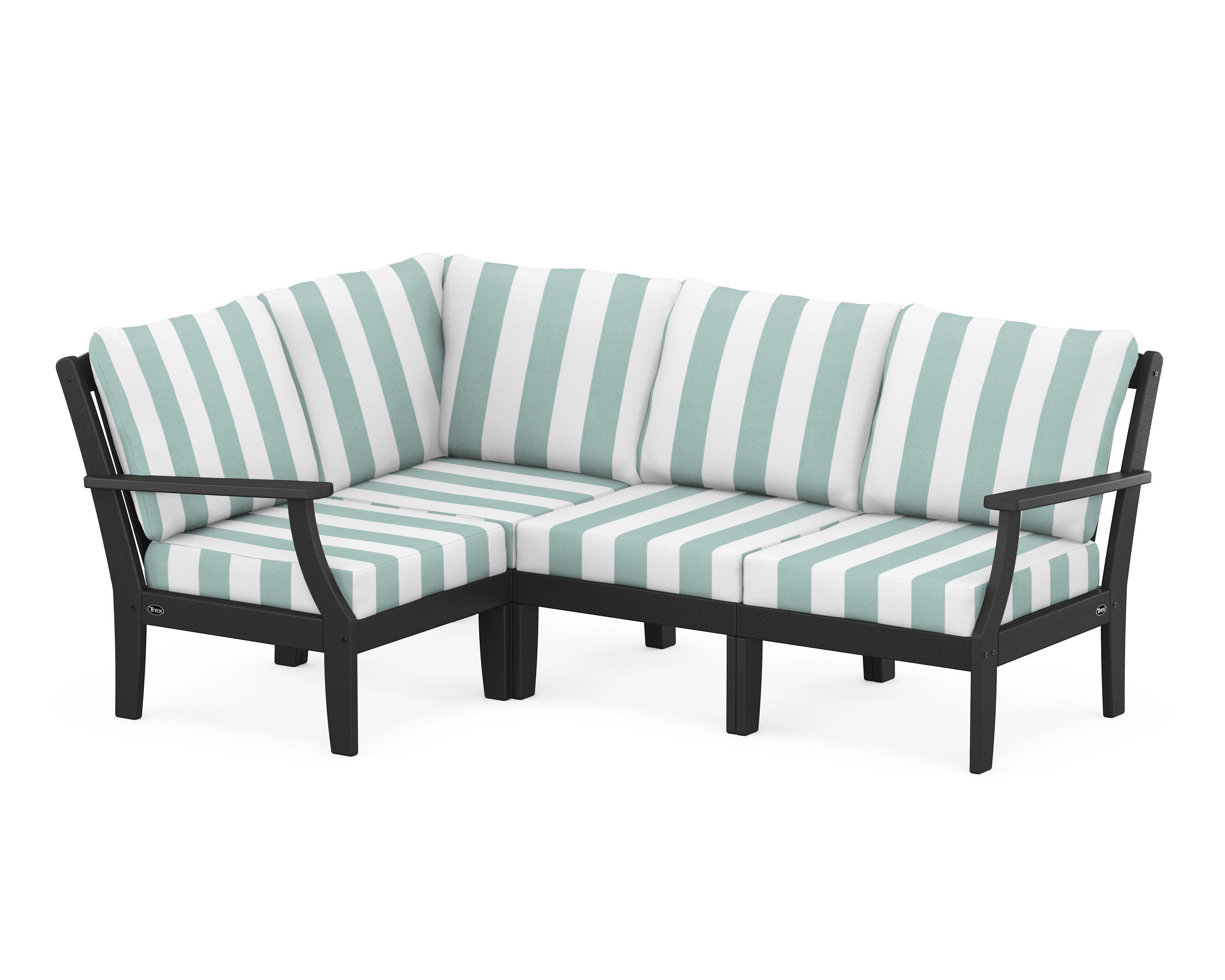 Yacht Club Modular 4-Piece Deep Seating Set in Charcoal Black / Cabana Stripe Glacier Spa