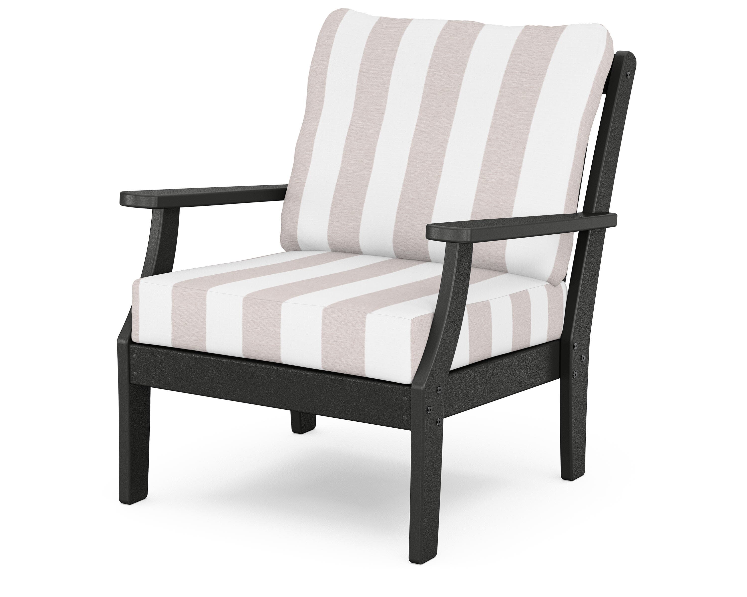 Yacht Club Deep Seating Chair in Charcoal Black / Cabana Stripe Dune Burlap