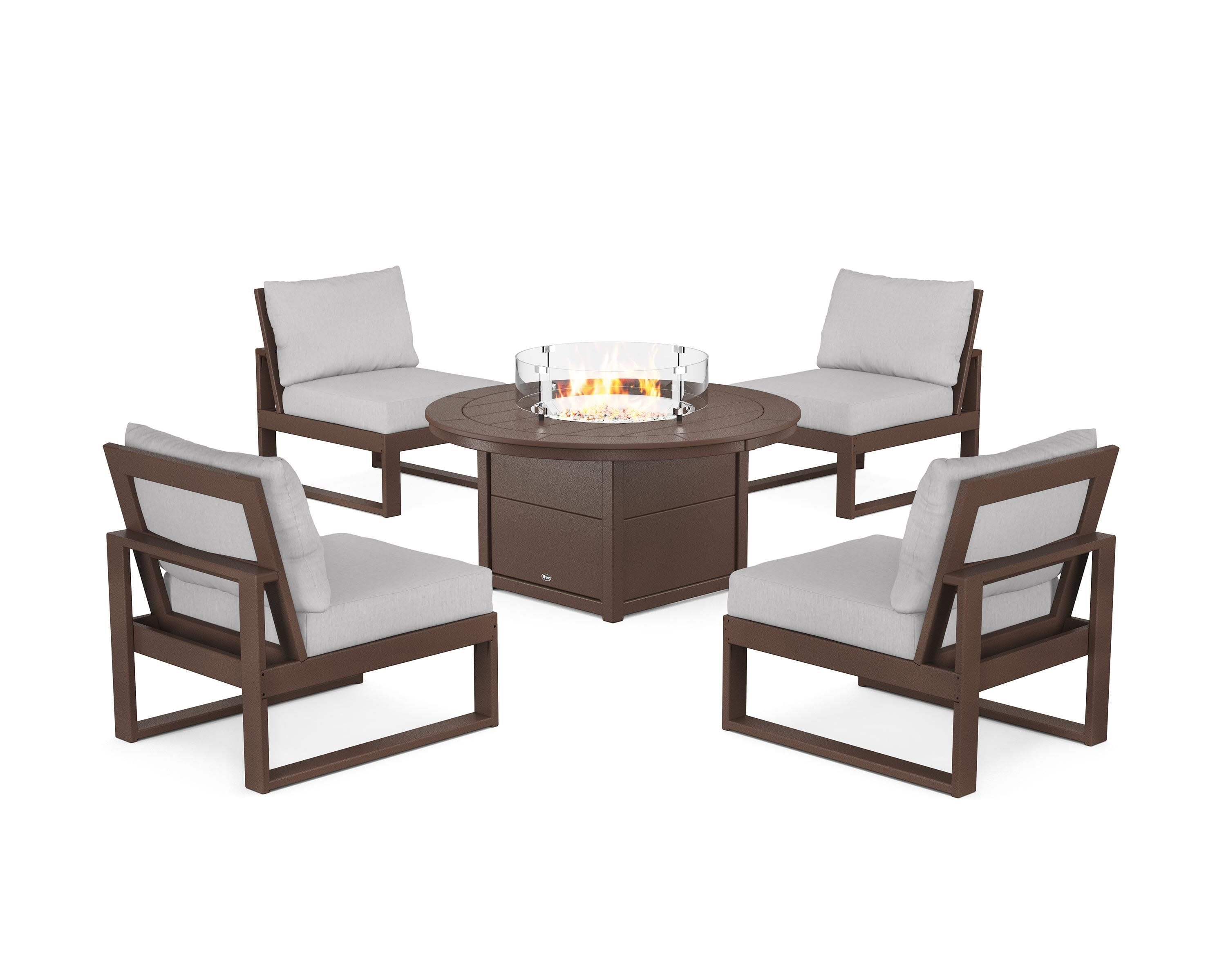 Eastport Modular 5-Piece Deep Seating Set with Round Fire Pit Table in Vintage Lantern / Granite