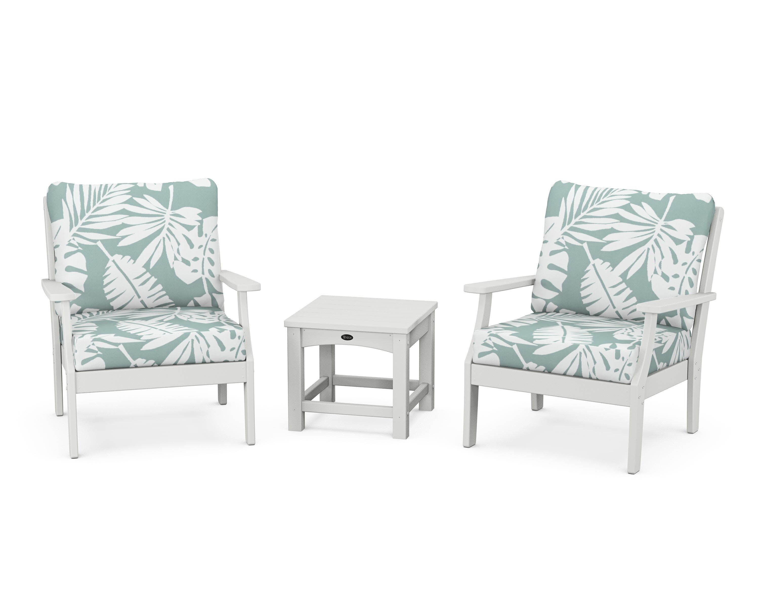Yacht Club 3-Piece Deep Seating Set in Classic White / Leaf Glacier Spa