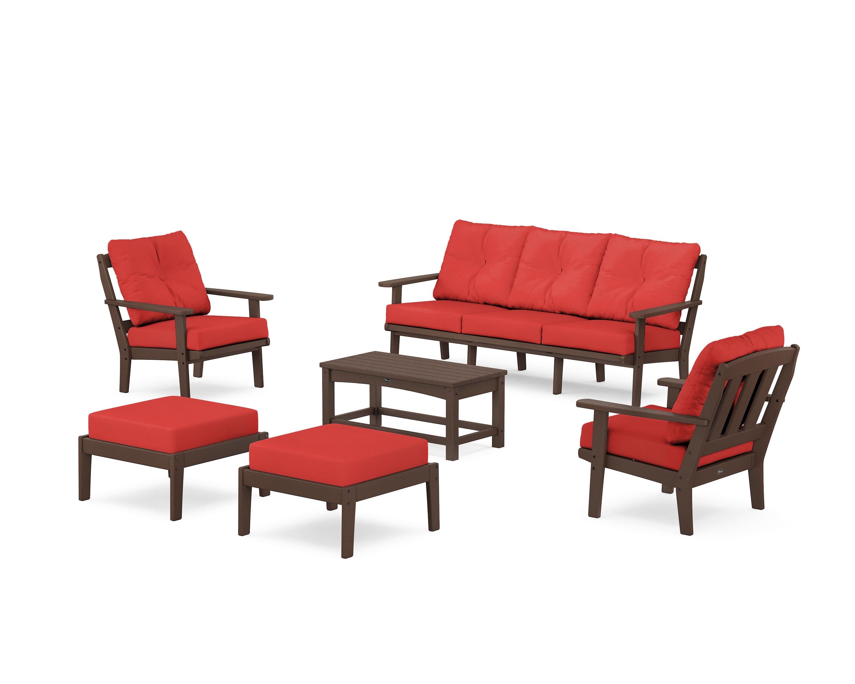 Cape Cod 6-Piece Lounge Sofa Set in Vintage Lantern / Crimson Linen