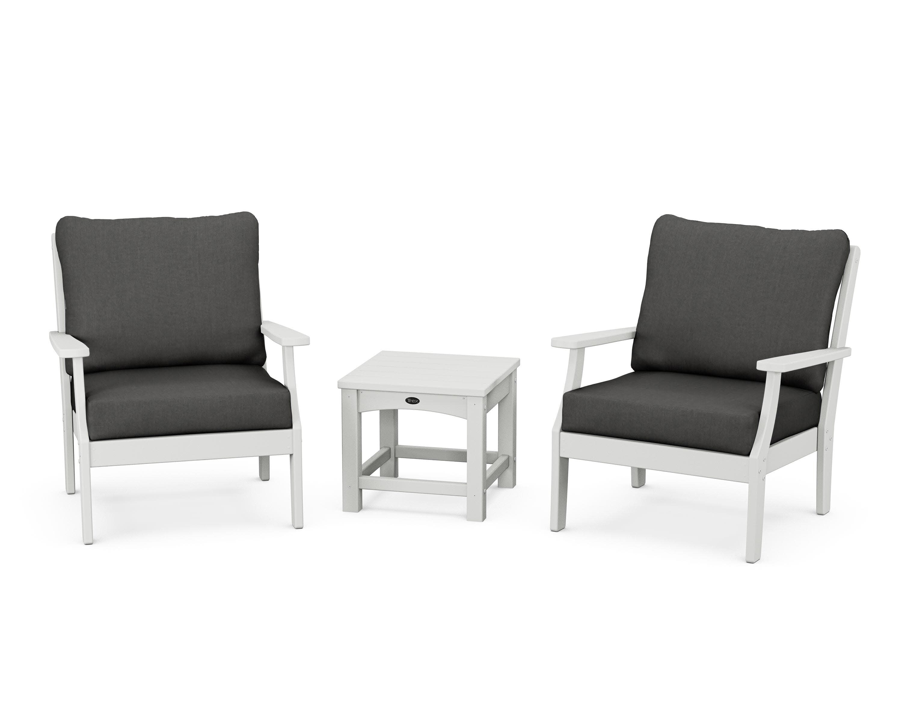 Yacht Club 3-Piece Deep Seating Set in Classic White / Spectrum Carbon