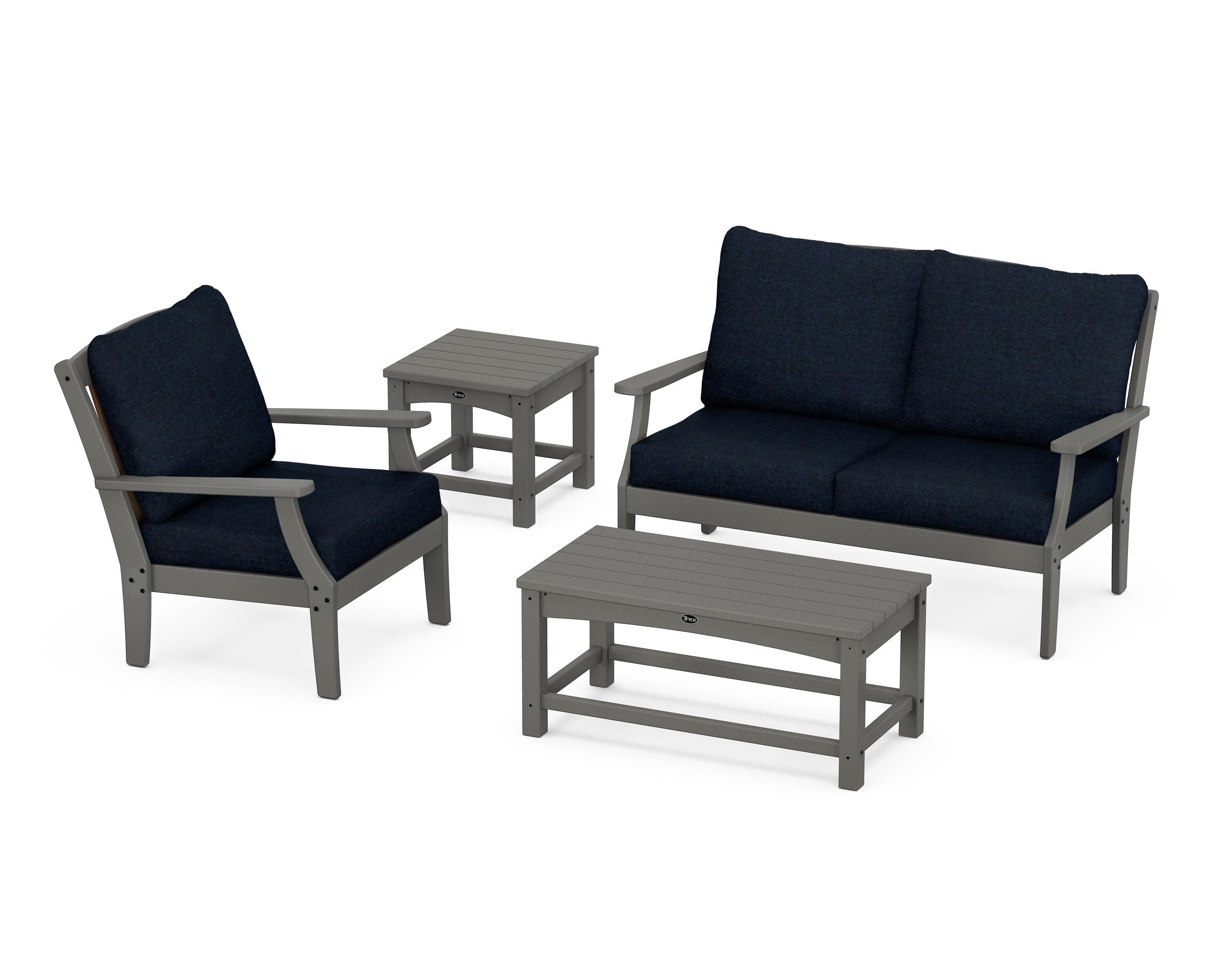 Yacht Club 4-Piece Deep Seating Set in Stepping Stone / Marine Indigo