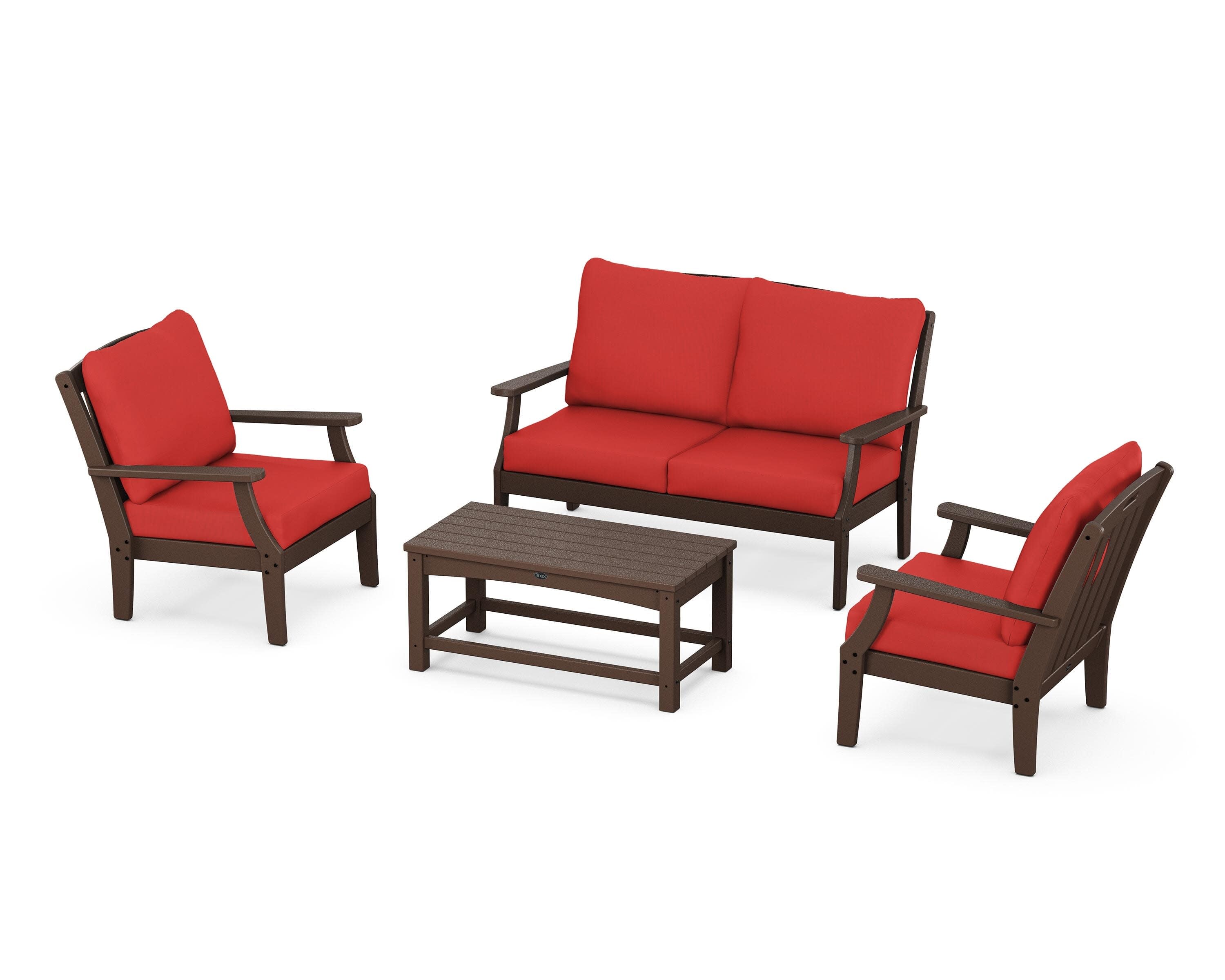 Yacht Club 4-Piece Deep Seating Chair Set in Vintage Lantern / Crimson Linen