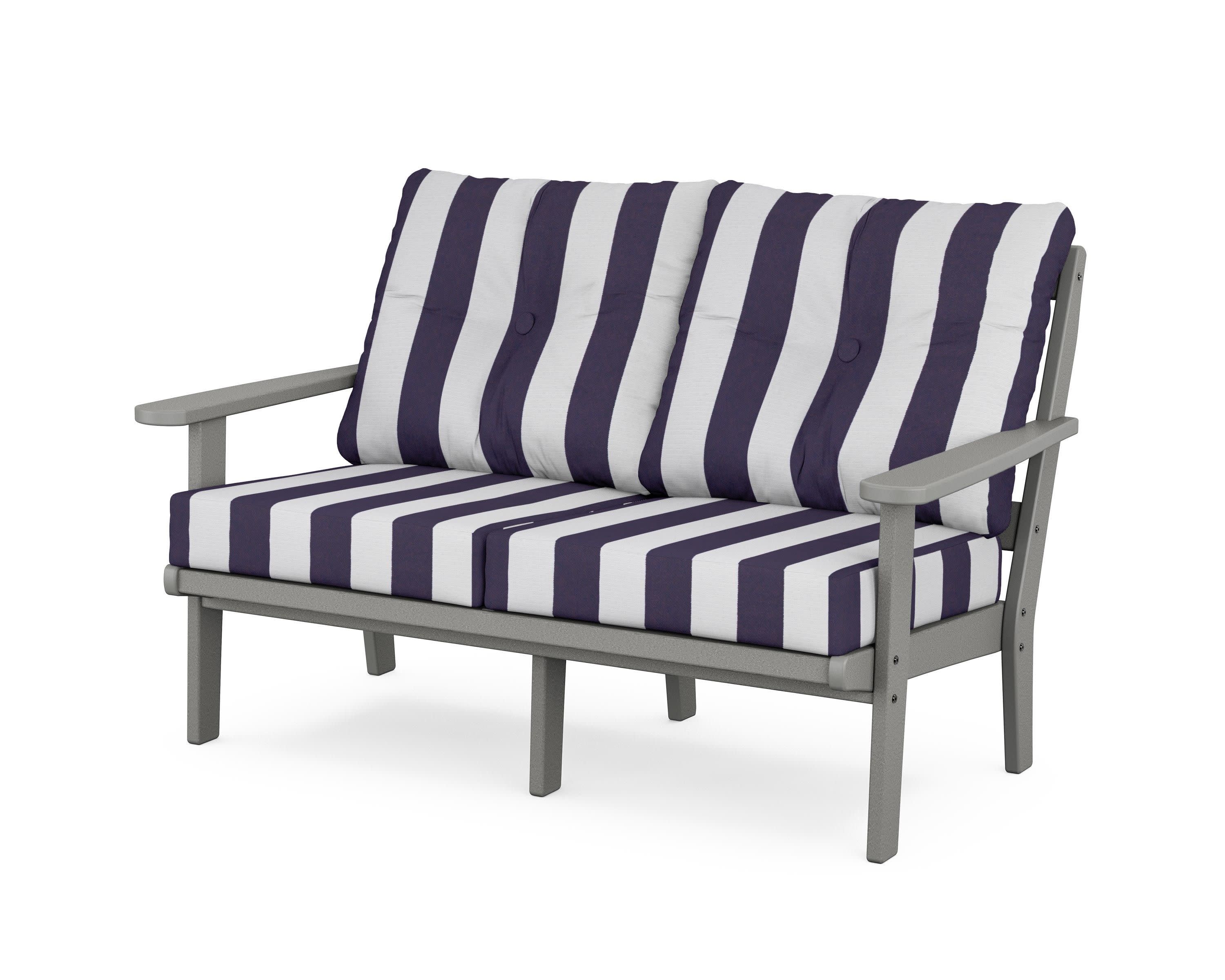 Cape Cod Deep Seating Loveseat in Stepping Stone / Cabana Stripe Navy
