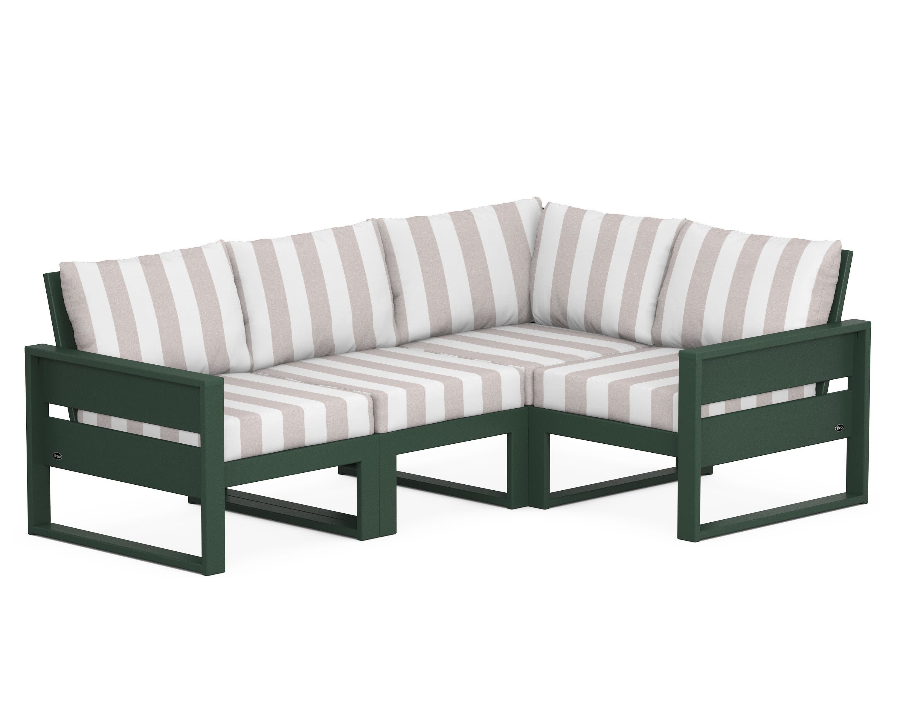 Eastport 4- Piece Sectional in Rainforest Canopy / Cabana Stripe Dune Burlap