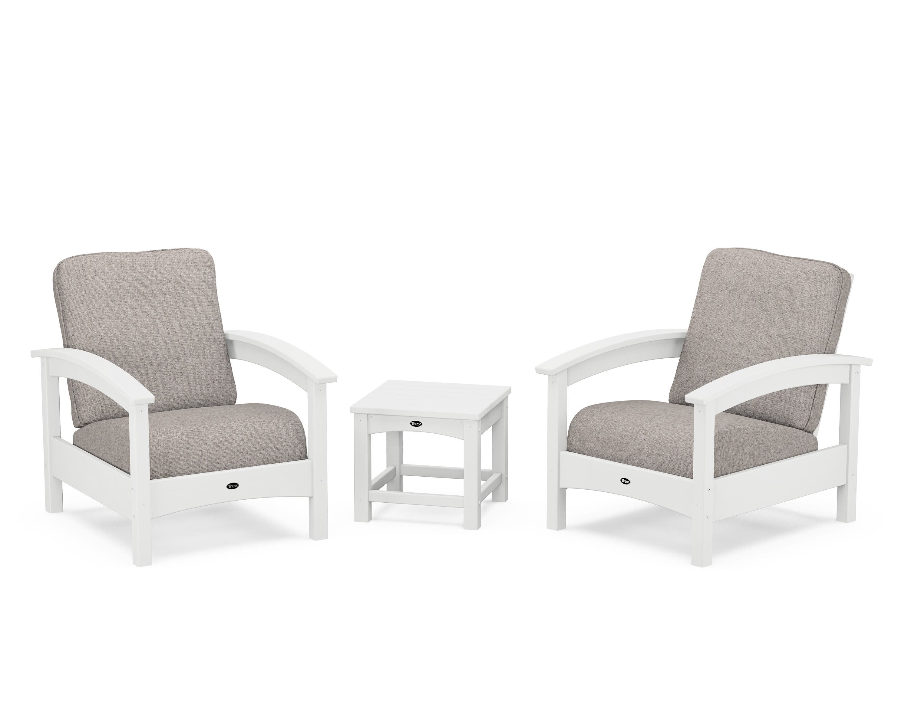 Rockport Club 3-Piece Deep Seating Conversation Set in Classic White / Weathered Tweed