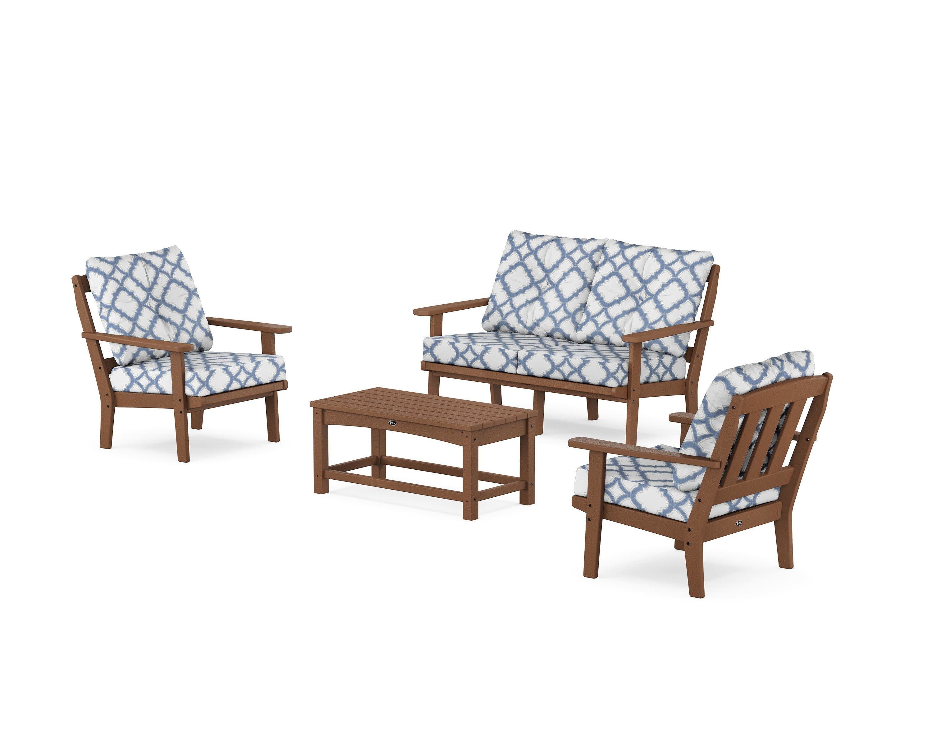 Cape Cod 4-Piece Deep Seating Set with Loveseat in Tree House / Trellis Sky Blue