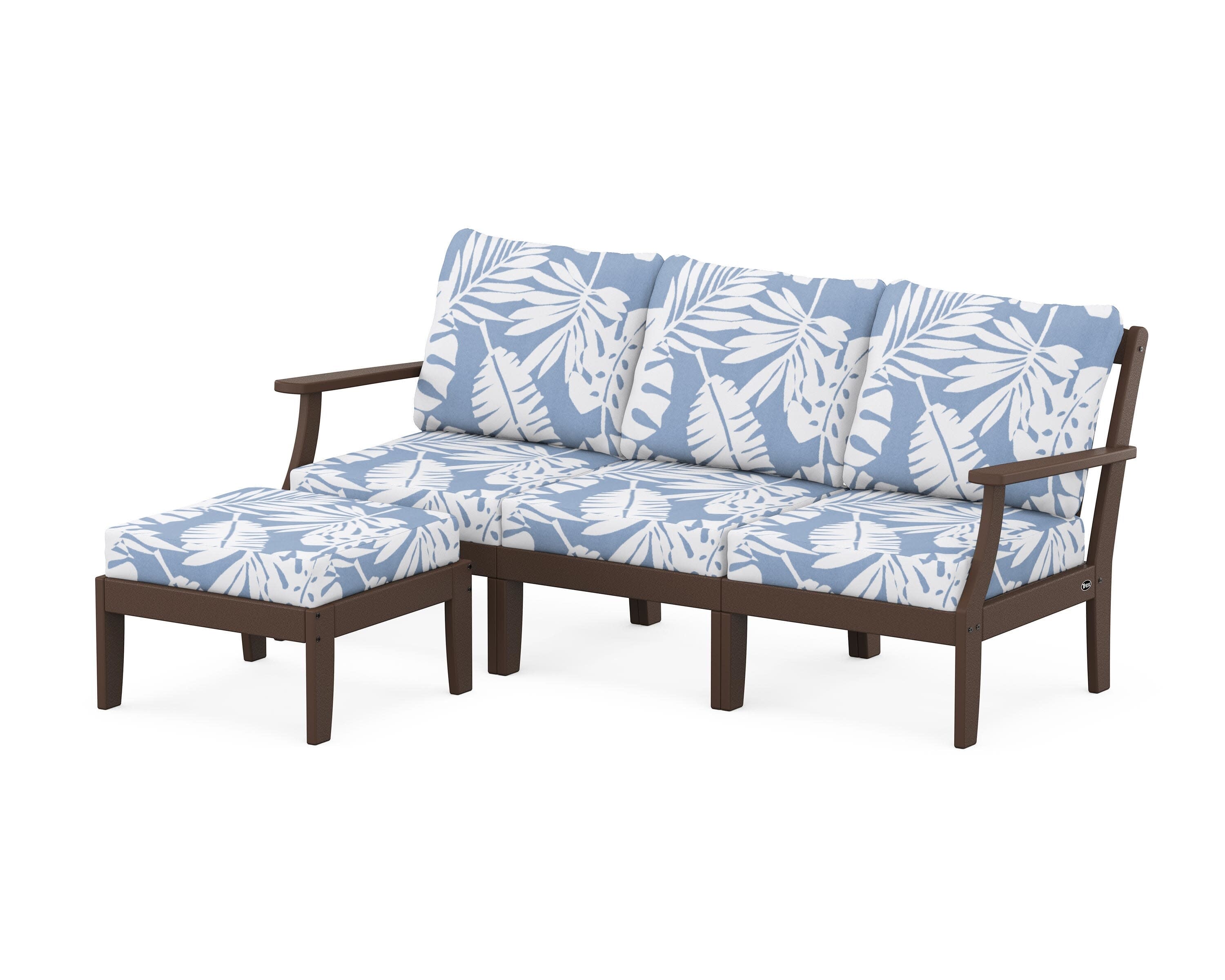 Yacht Club Modular 4-Piece Deep Seating Set with Ottoman in Vintage Lantern / Leaf Sky Blue
