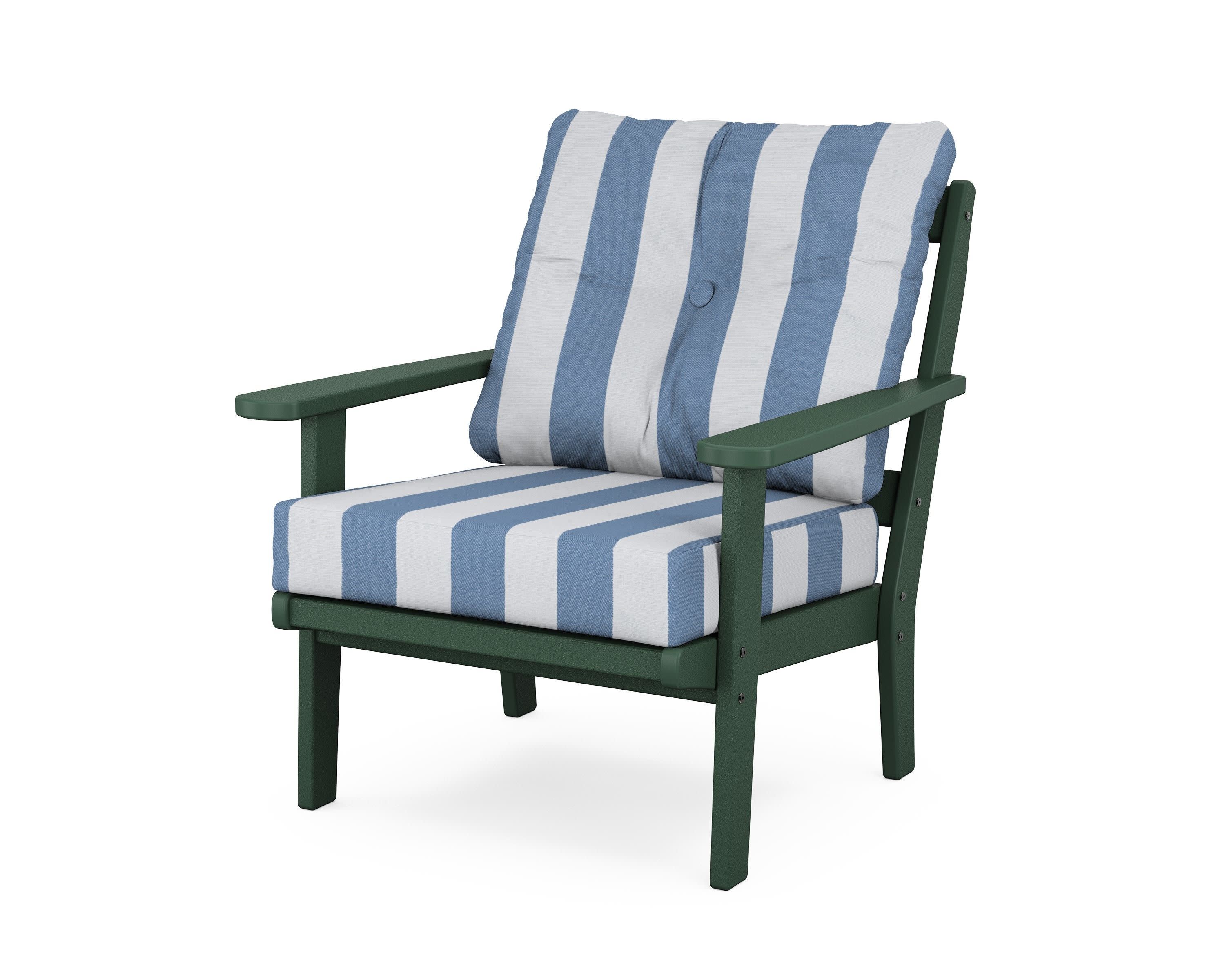 Cape Cod Deep Seating Chair in Rainforest Canopy / Cabana Stripe Sky Blue