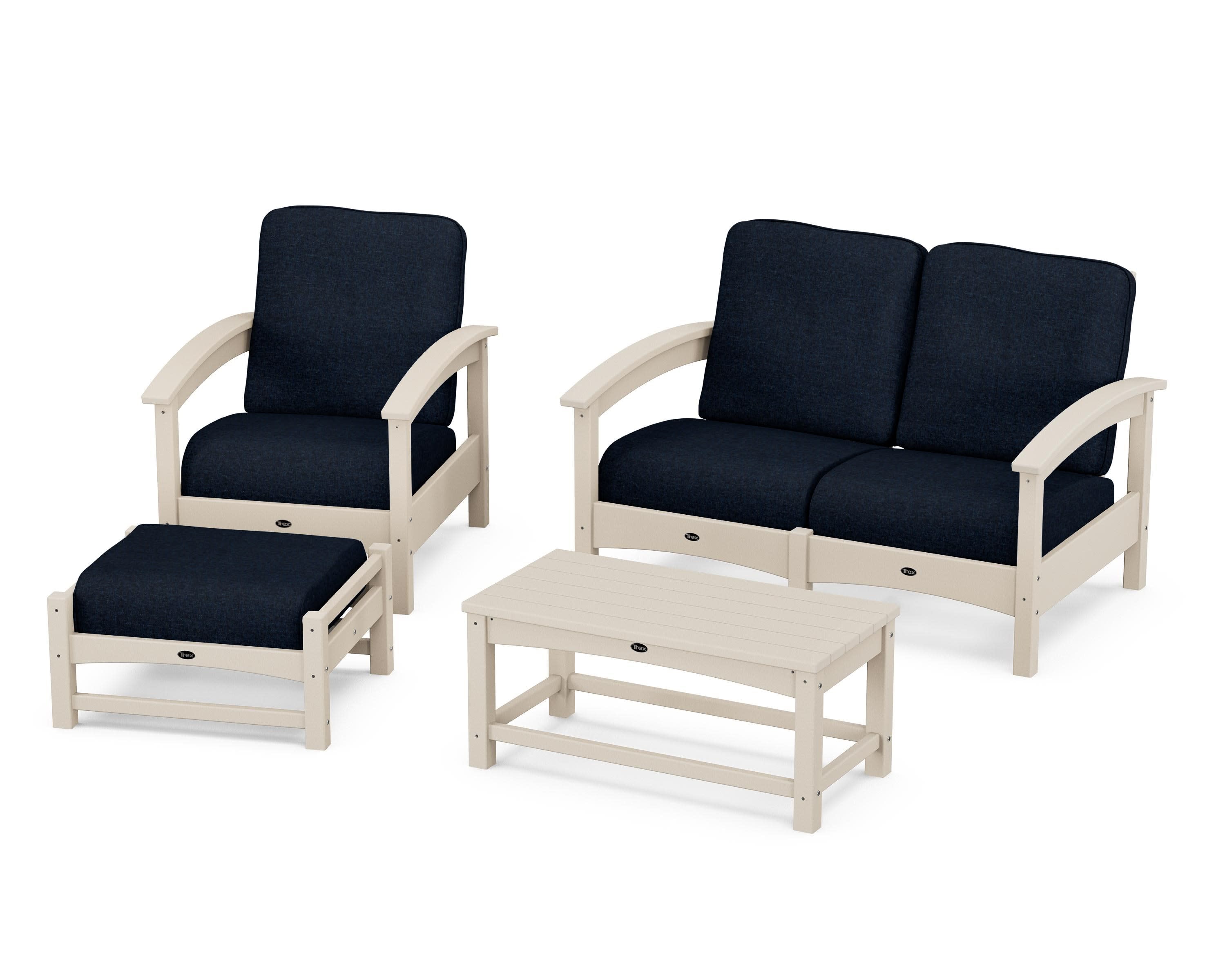 Rockport 4-Piece Deep Seating Conversation Group in Sand Castle / Marine Indigo