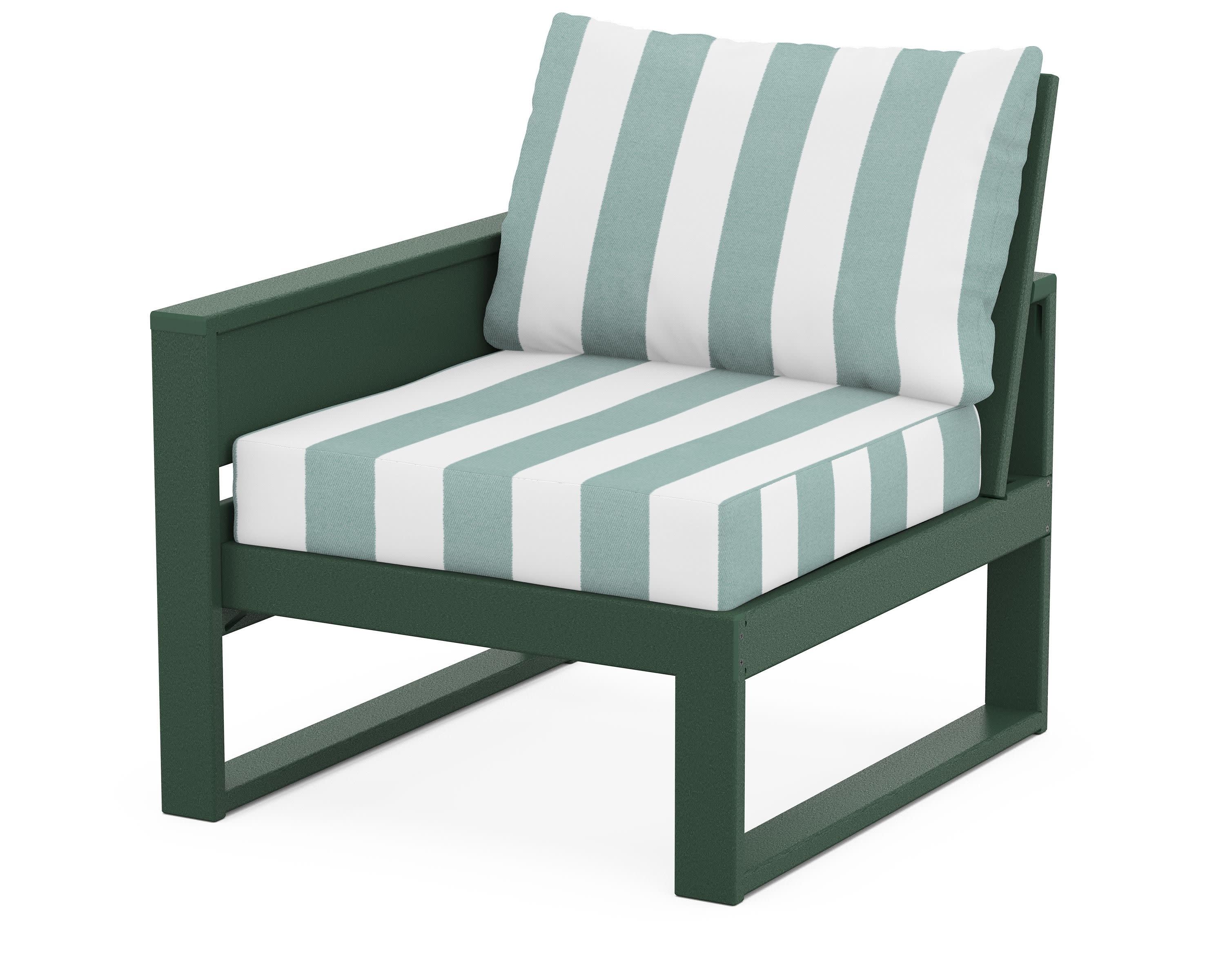 Eastport Modular Left Arm Chair in Rainforest Canopy / Cabana Stripe Glacier Spa