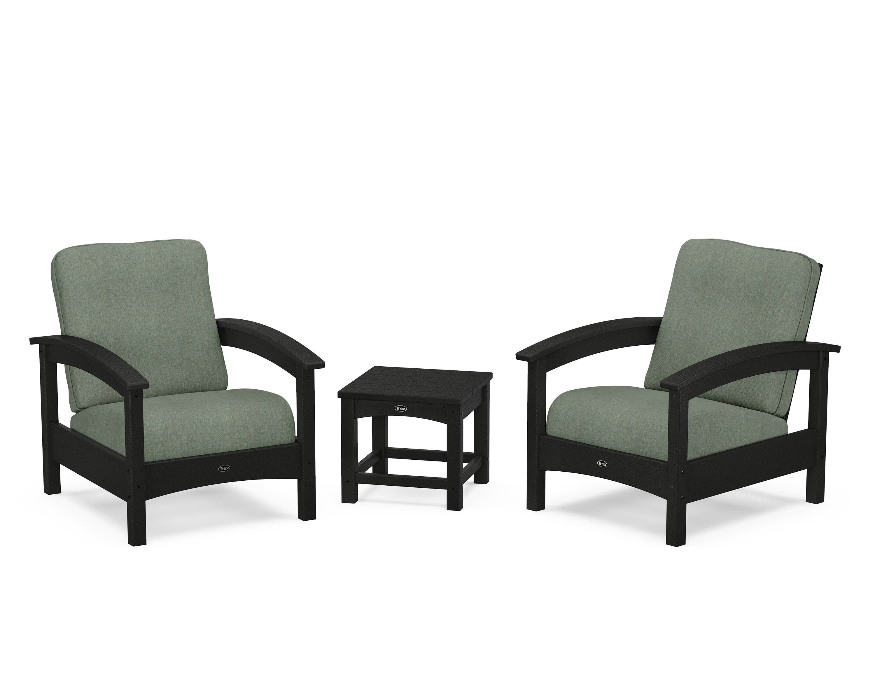 Rockport Club 3-Piece Deep Seating Conversation Set in Charcoal Black / Cast Sage