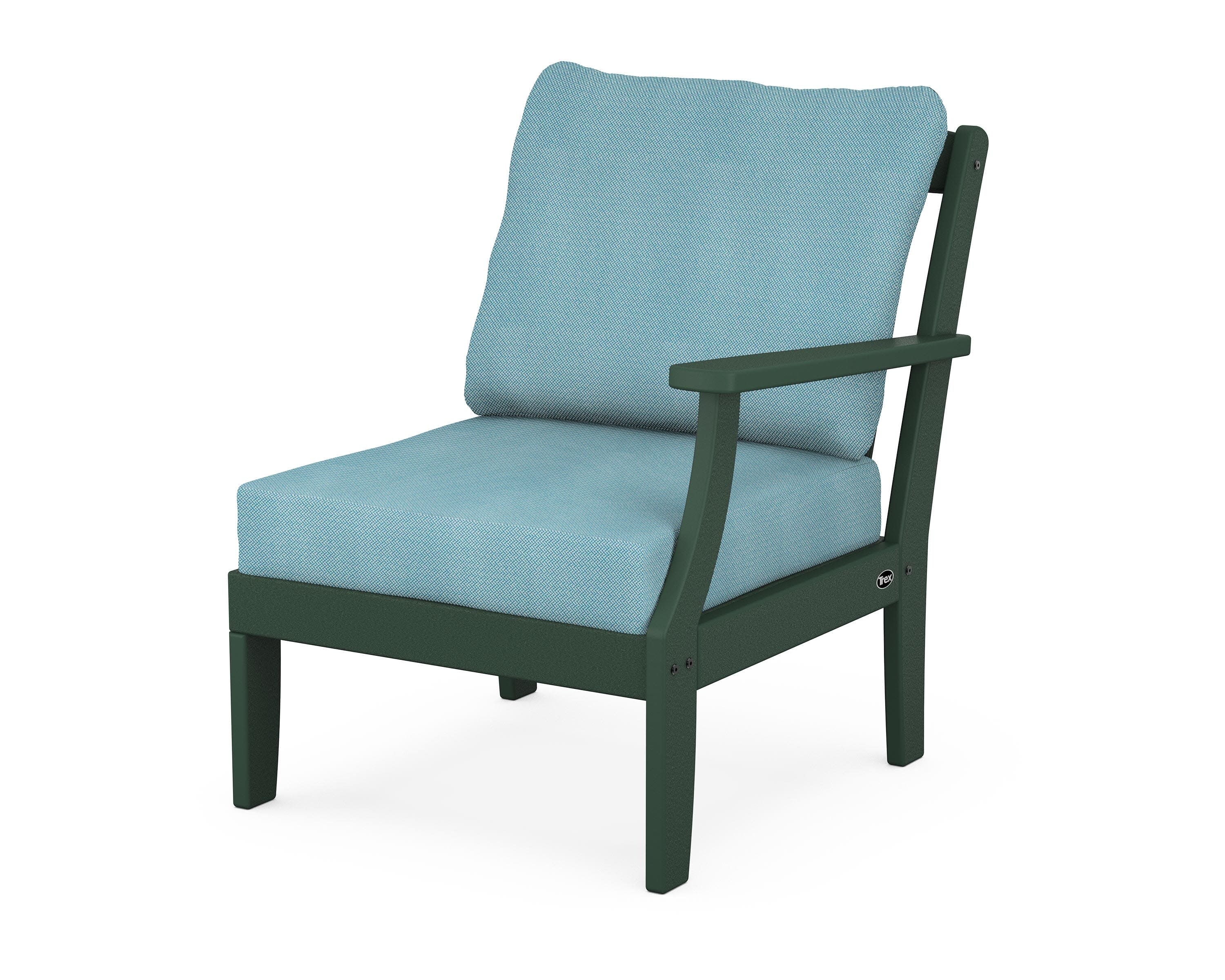 Yacht Club Modular Right Arm Chair in Rainforest Canopy / Lattice Sky Blue