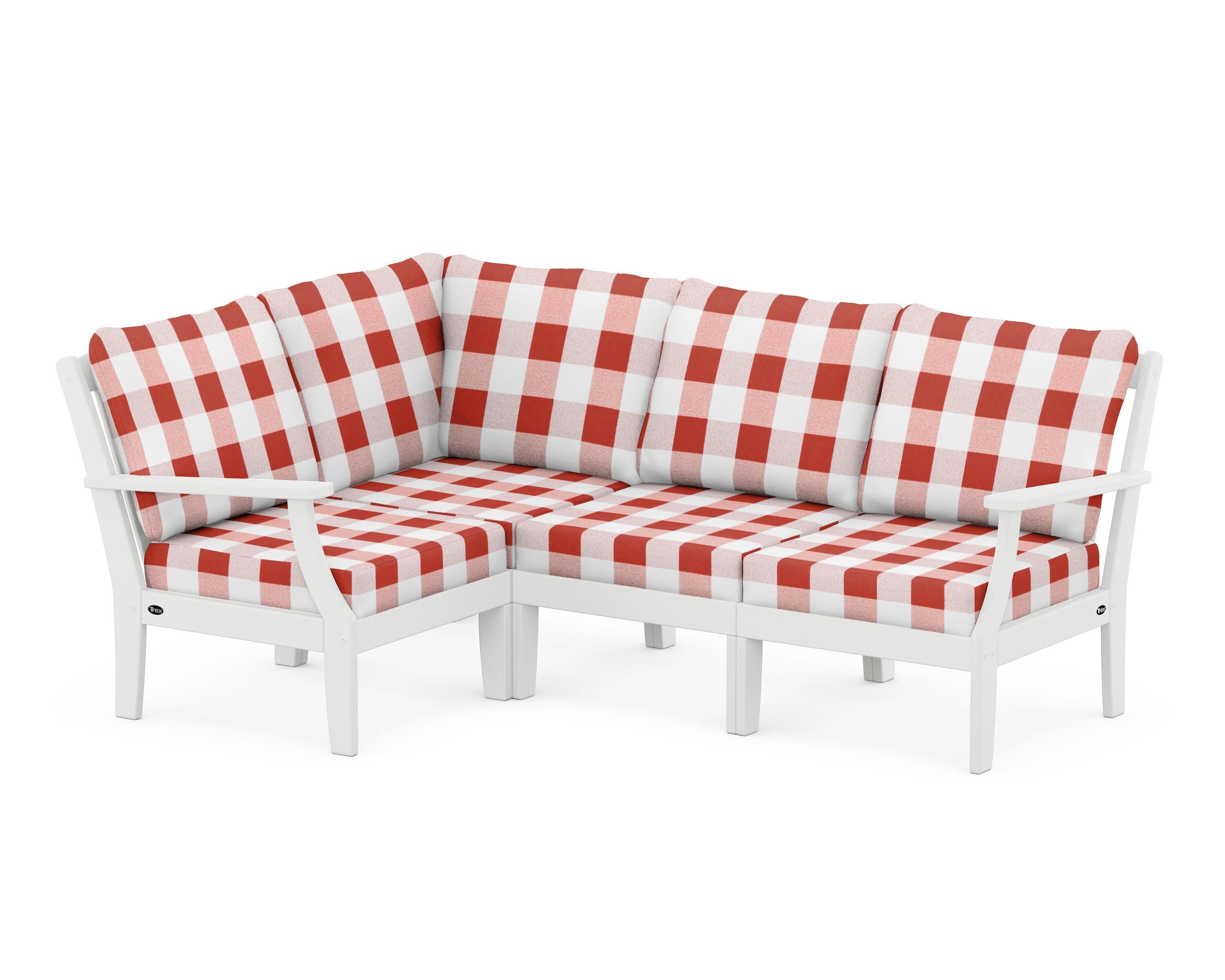 Yacht Club Modular 4-Piece Deep Seating Set in Classic White / Buffalo Plaid Crimson