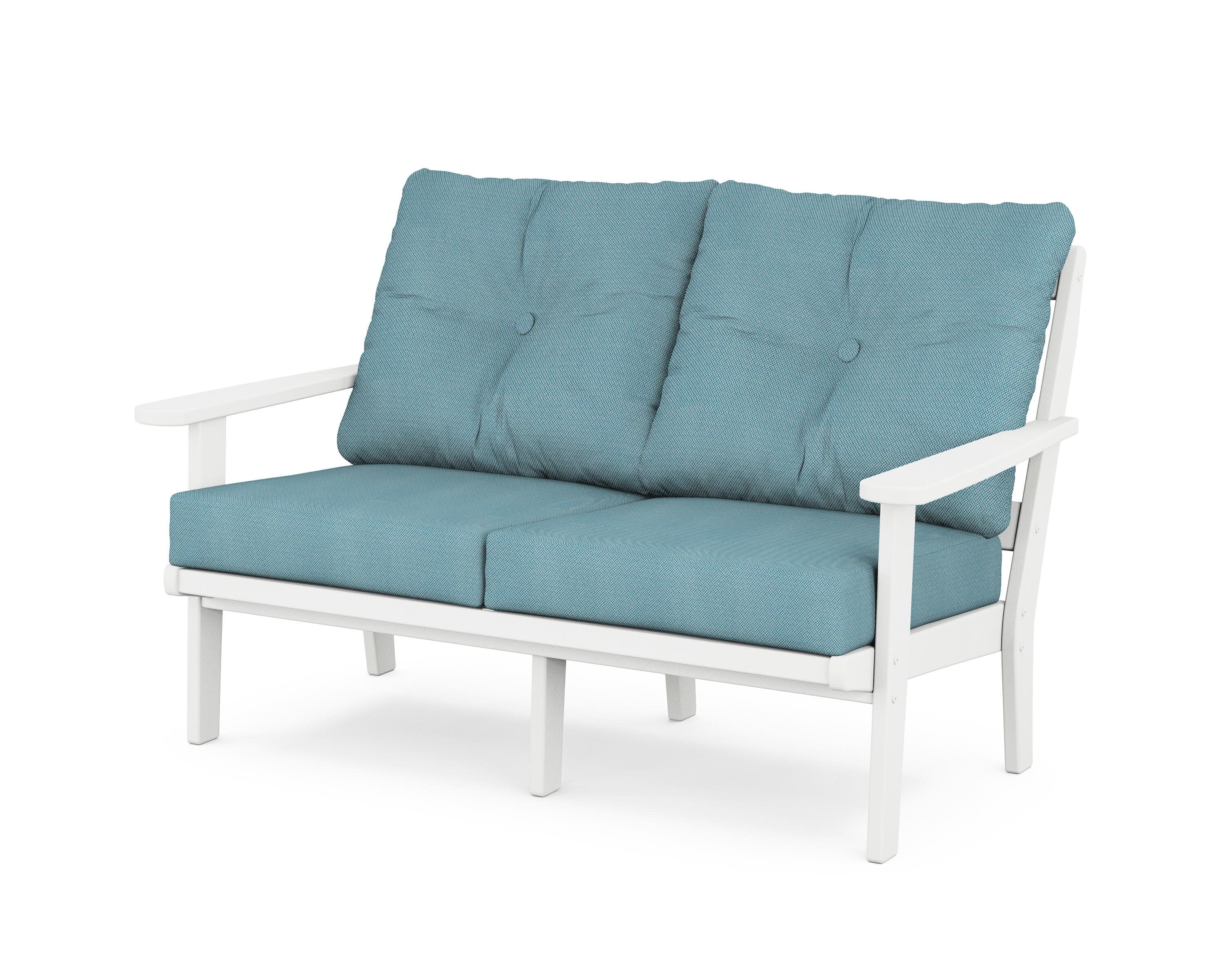 Cape Cod Deep Seating Loveseat in Classic White / Lattice Sky Blue