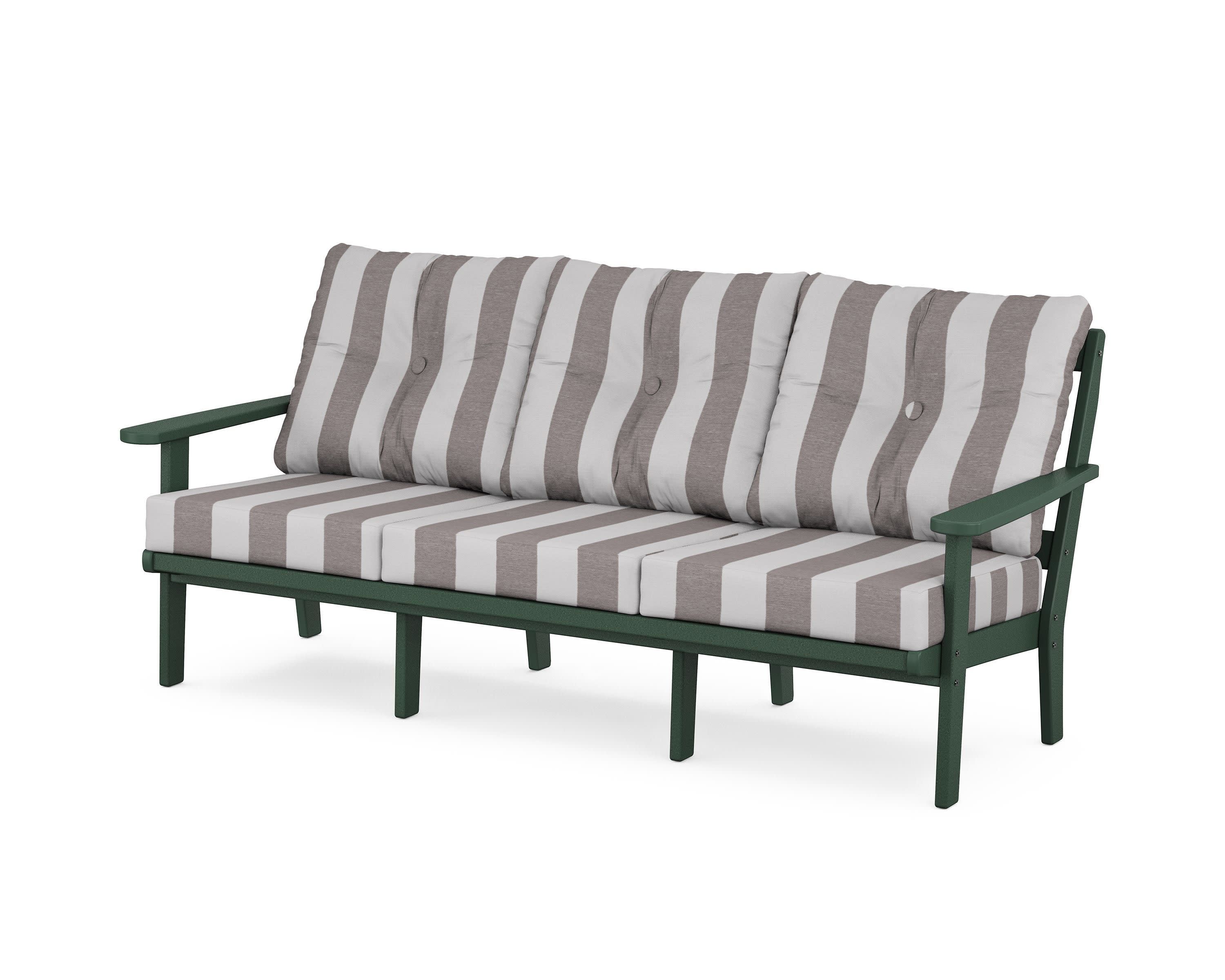 Cape Cod Deep Seating Sofa in Rainforest Canopy / Cabana Stripe Grey Mist