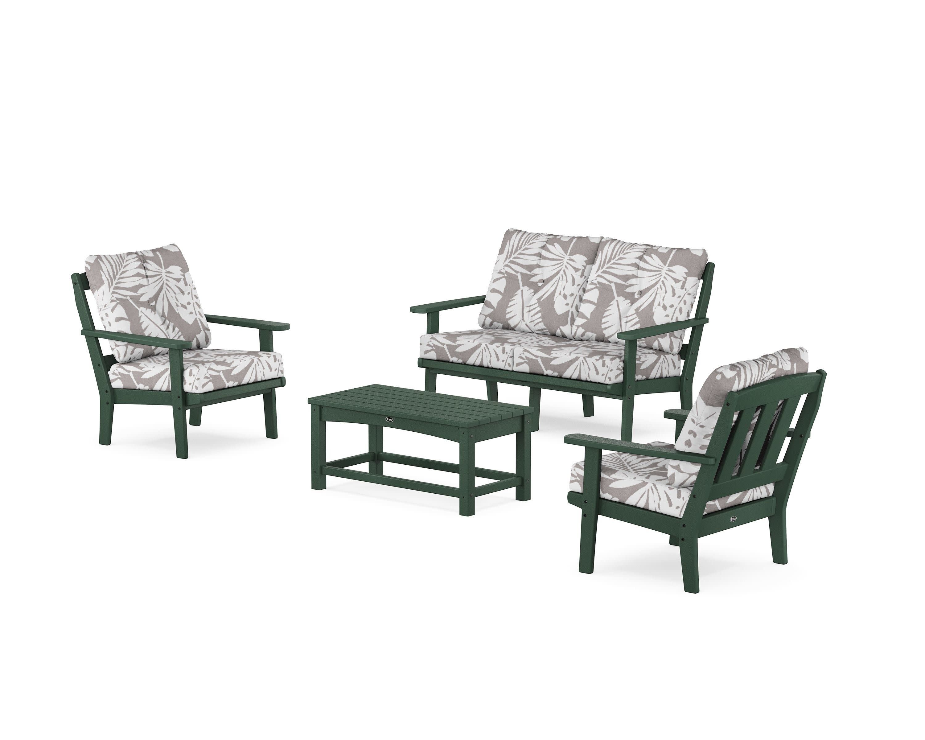 Cape Cod 4-Piece Deep Seating Set with Loveseat in Rainforest Canopy / Leaf Grey Mist