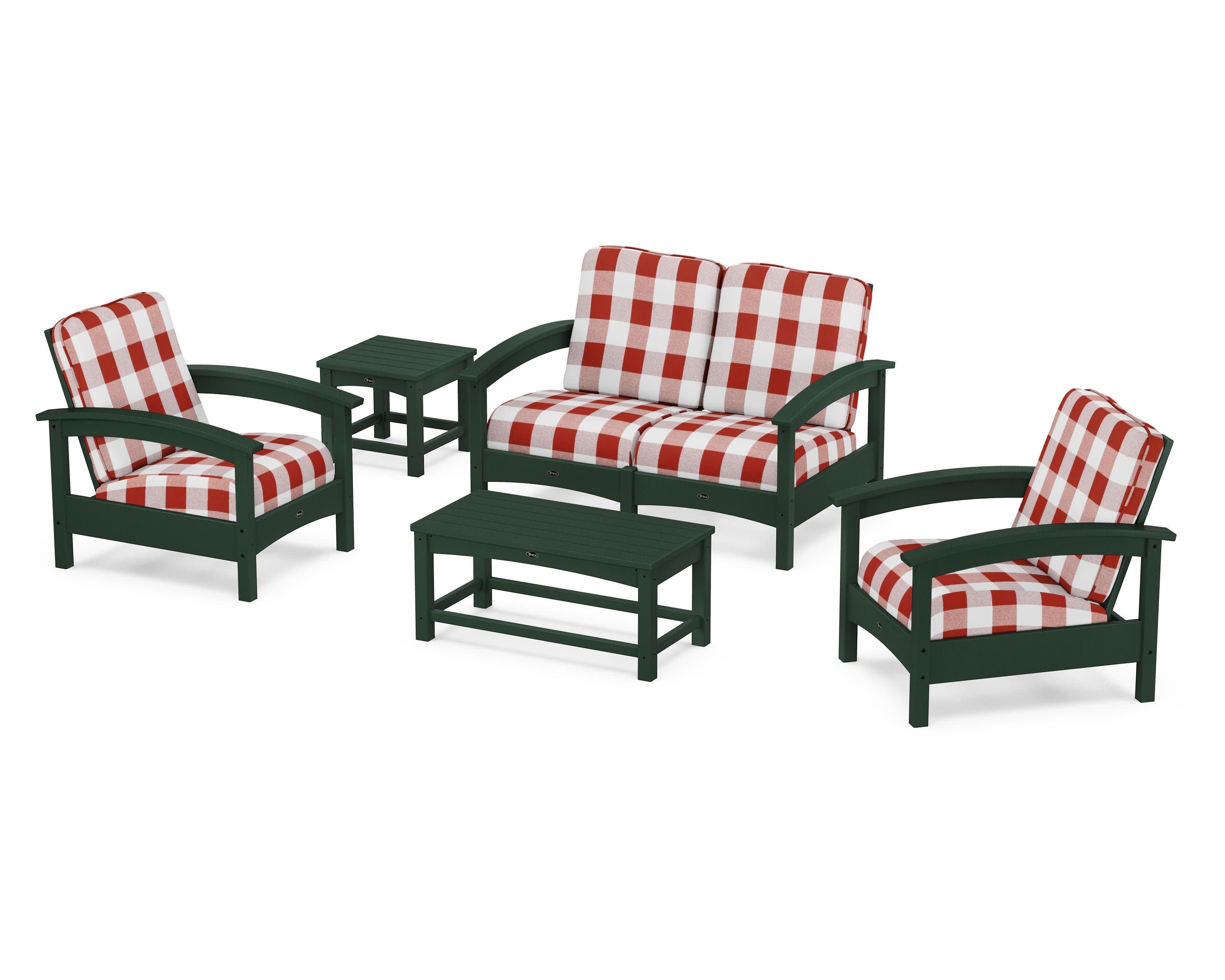 Rockport Club 6-Piece Deep Seating Conversation Set in Rainforest Canopy / Buffalo Plaid Crimson