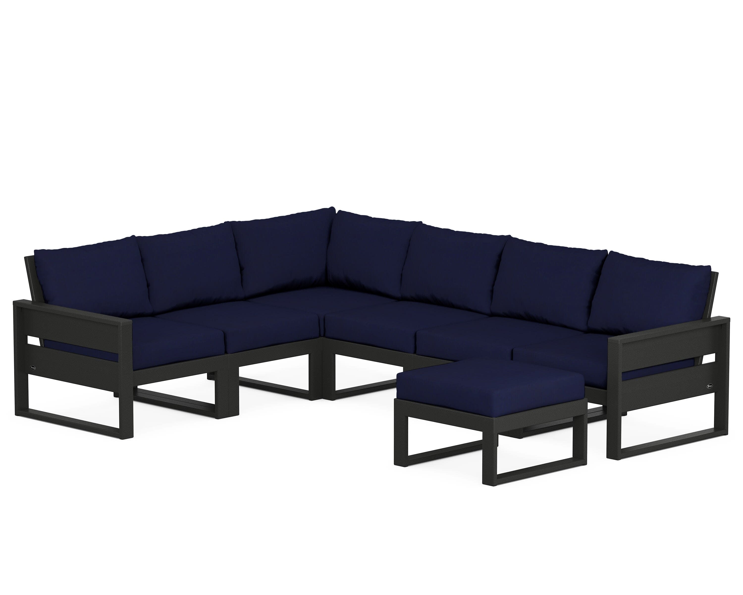 Eastport 6-Piece Sectional with Ottoman in Charcoal Black / Navy