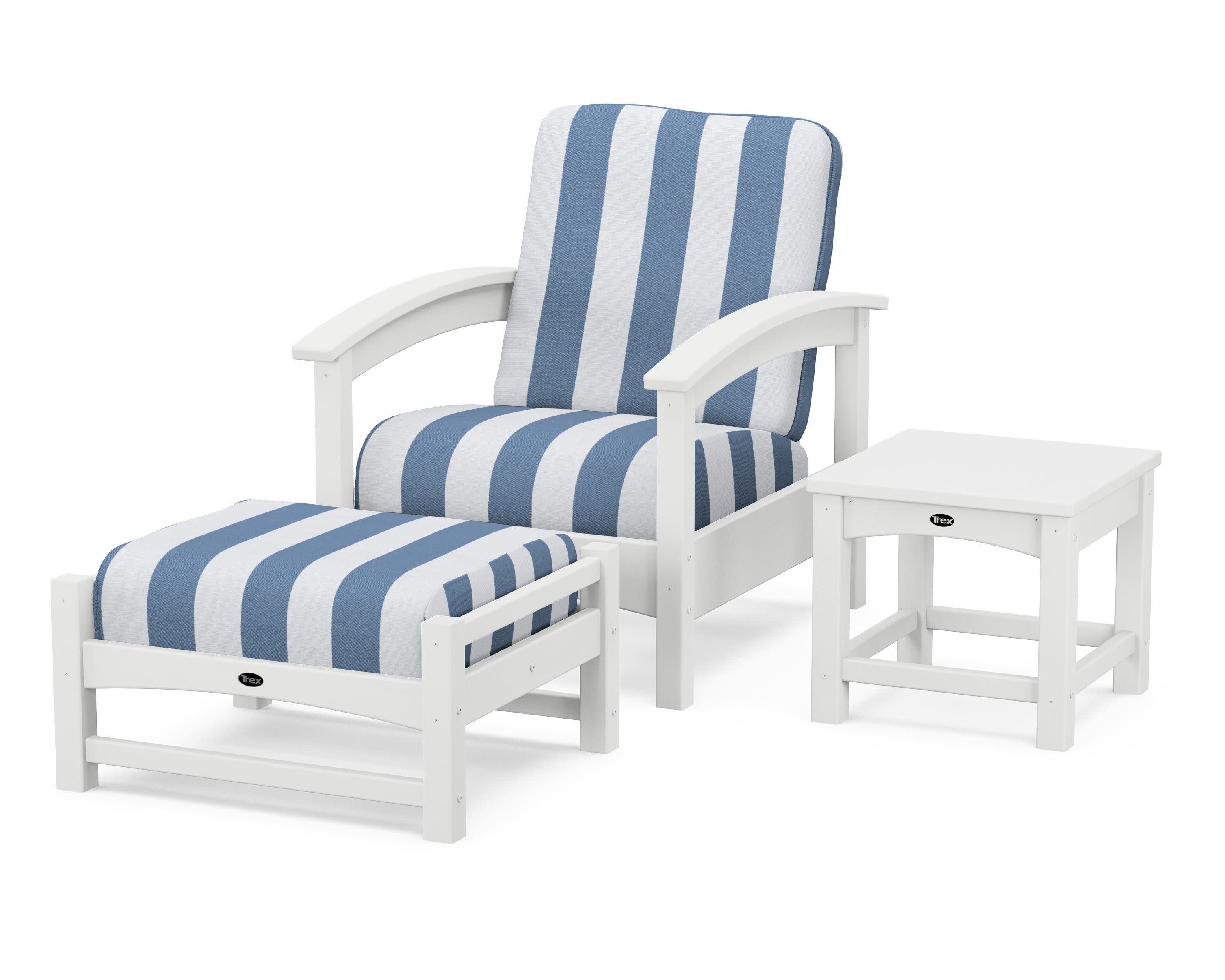 Rockport 3-Piece Deep Seating Set in Classic White / Cabana Stripe Sky Blue