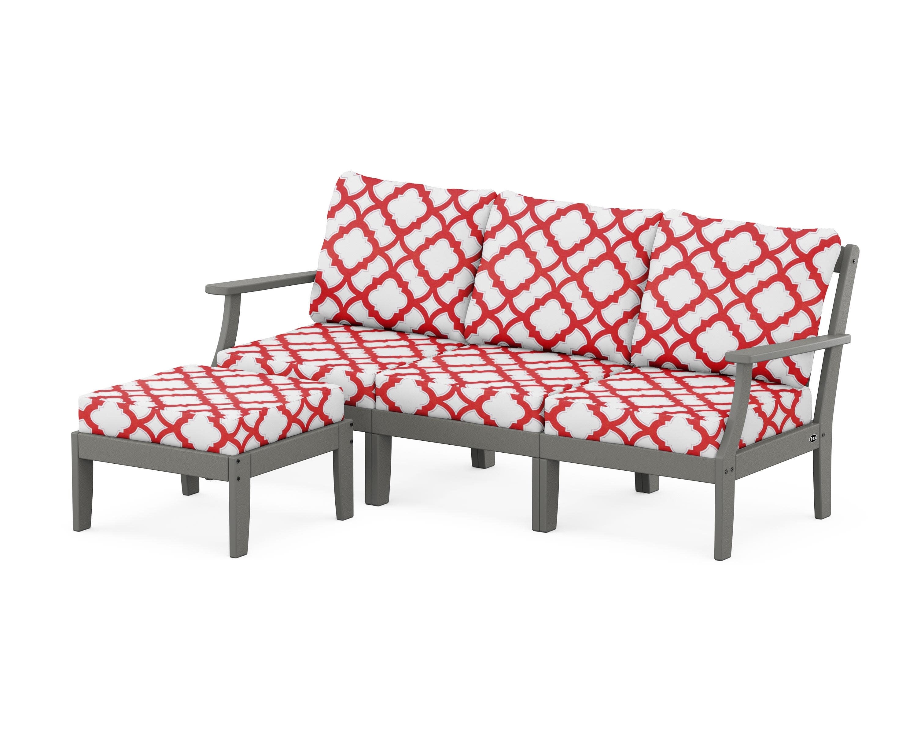 Yacht Club Modular 4-Piece Deep Seating Set with Ottoman in Stepping Stone / Trellis Crimson