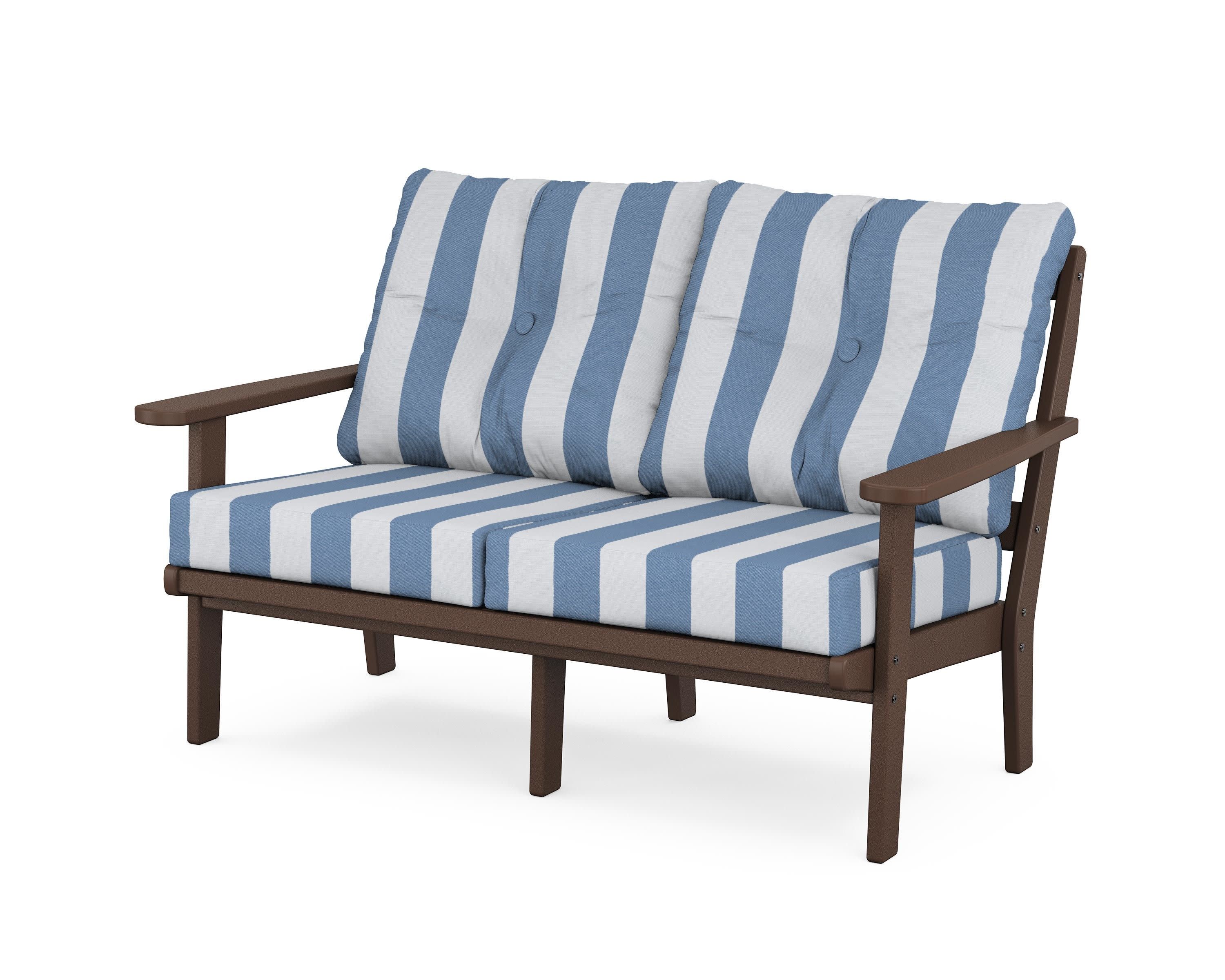 Cape Cod Deep Seating Loveseat in Vintage Lantern / Cabana Stripe Sky Blue