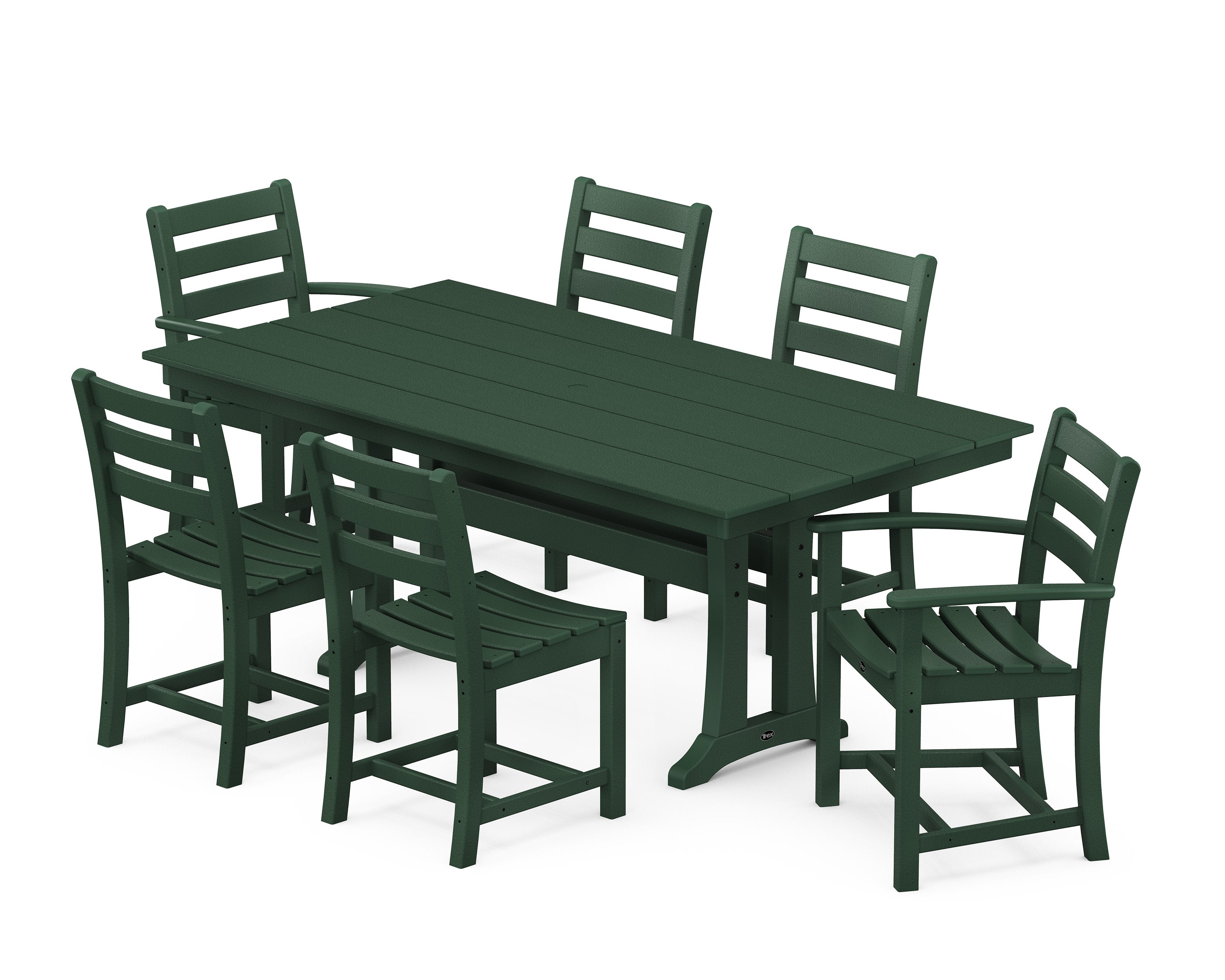 Monterey Bay 7-Piece Farmhouse Trestle Dining Set in Rainforest Canopy