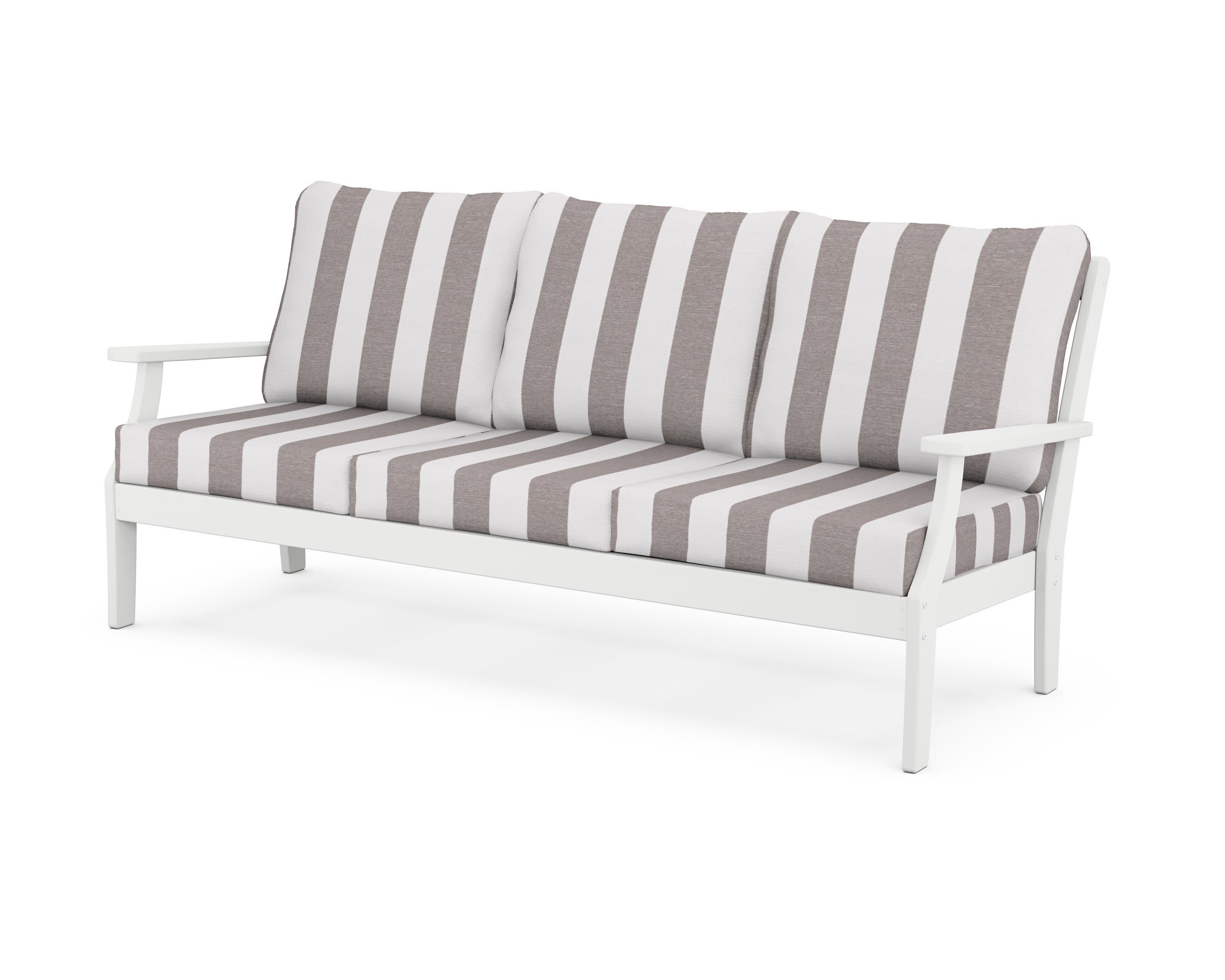 Yacht Club Deep Seating Sofa in Classic White / Cabana Stripe Grey Mist