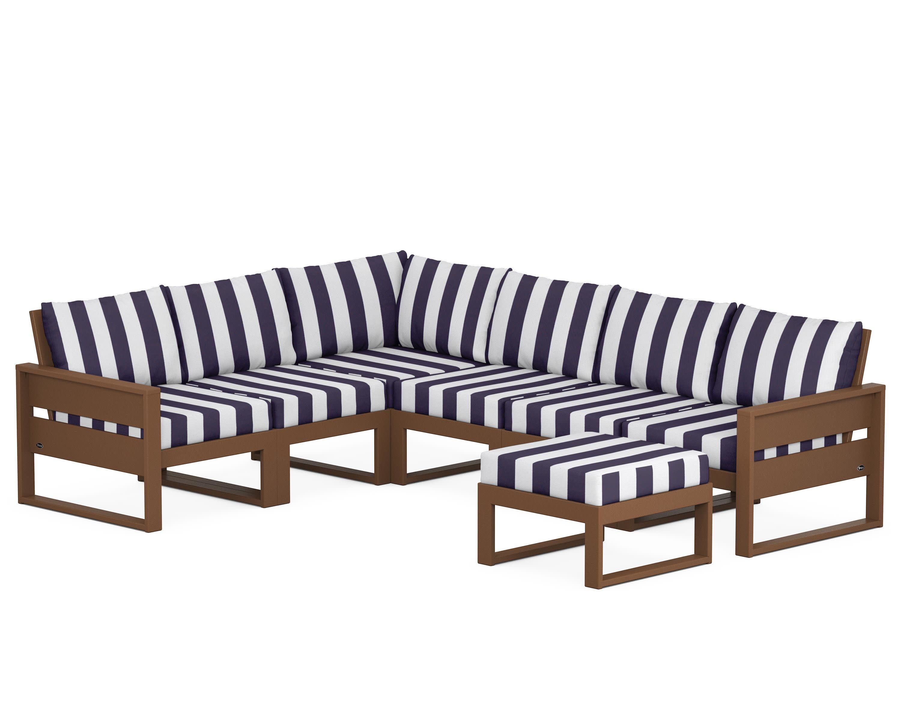 Eastport 6-Piece Sectional with Ottoman in Tree House / Cabana Stripe Navy